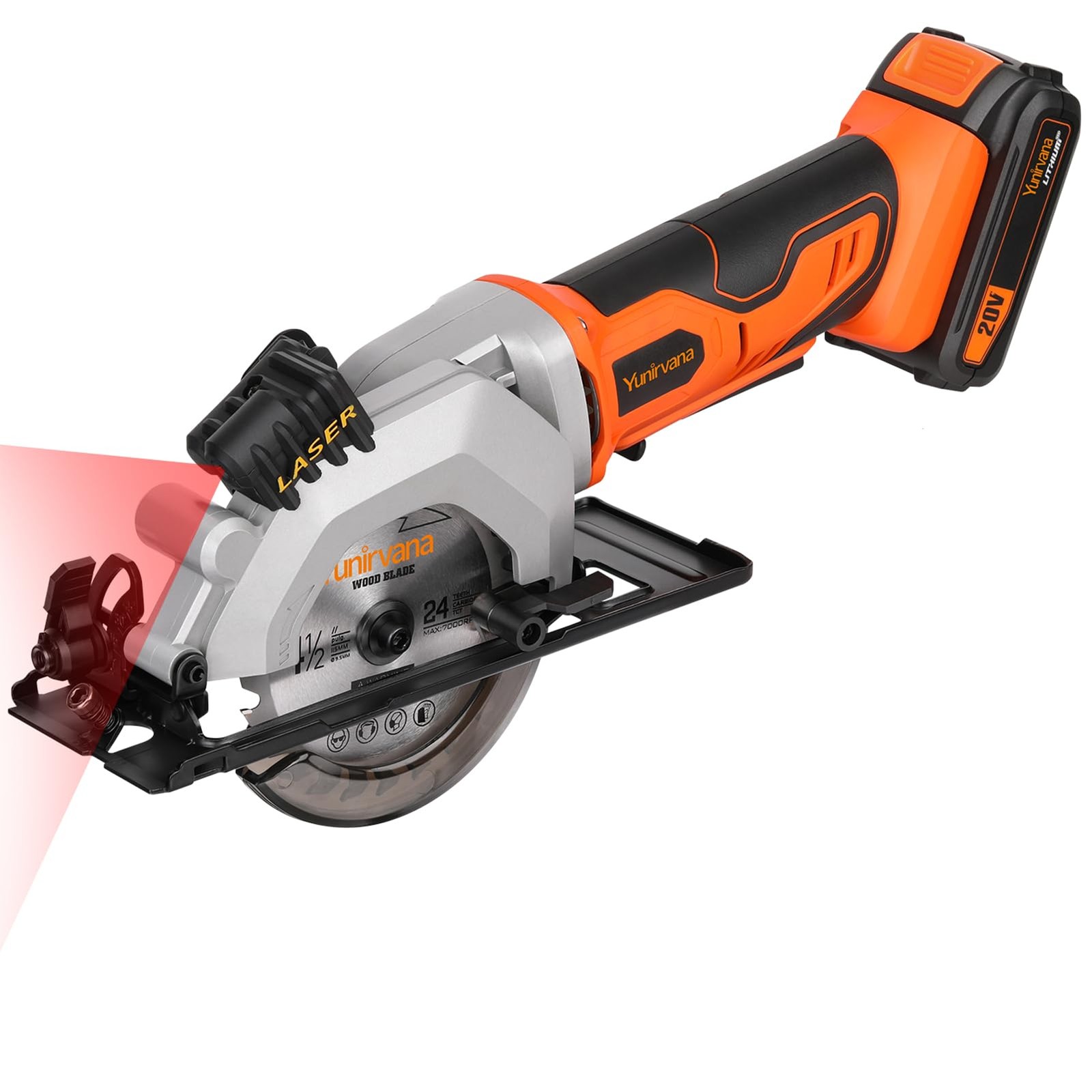 Yunirvana Mini Circular Saw, 20V 3400RPM Professional Cordless Orange