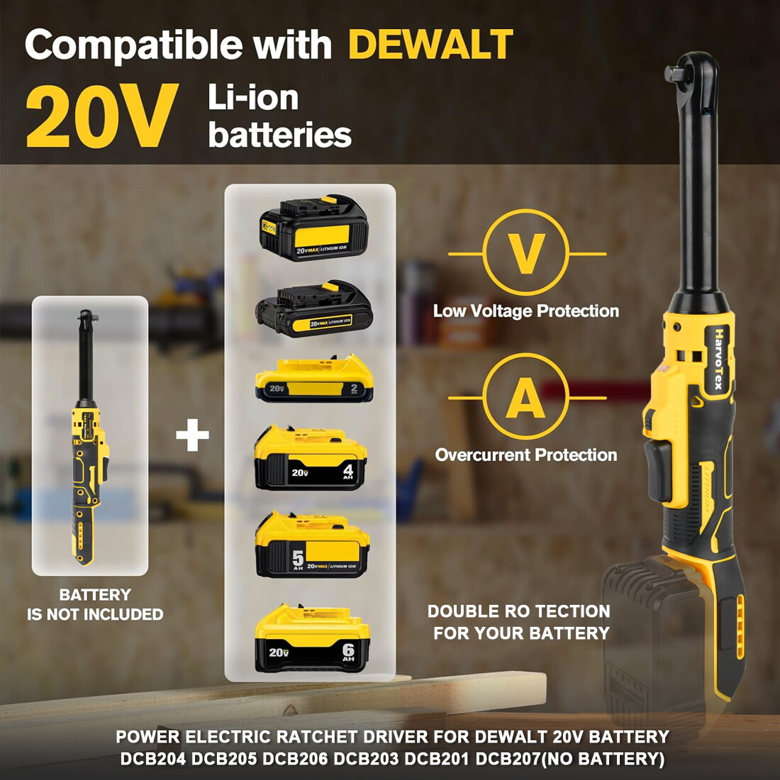 3/8&Prime; Cordless Ratchet Wrench Extended for Dewalt 20V Max Battery 65 Ft-lbs