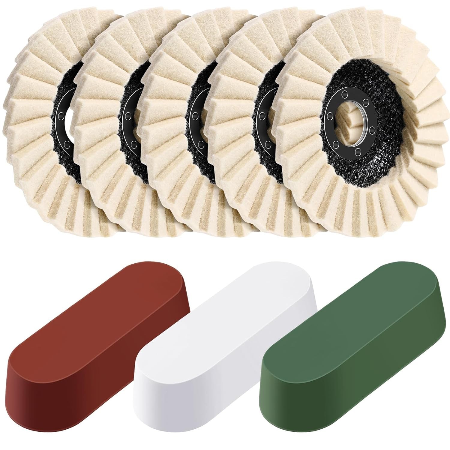 8 Pcs Wool Polishing Wheel Disc Set with Buffing Wheel and Compound, 4 1/2 X 7/8