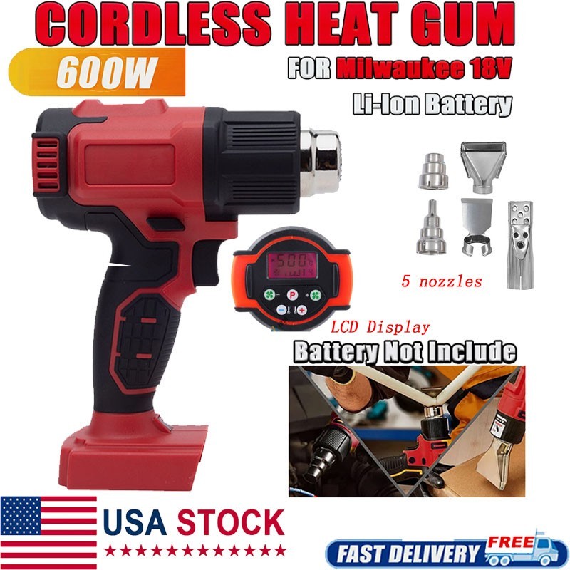 600W Heat Gun For Milwaukee 18V Li-Ion Battery Hot Air Gun Kit with LCD Display