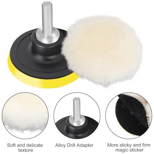 7PCS 3 inch Wool Polishing Buffing Pad, Car Buffer Polisher Kit with Hook and