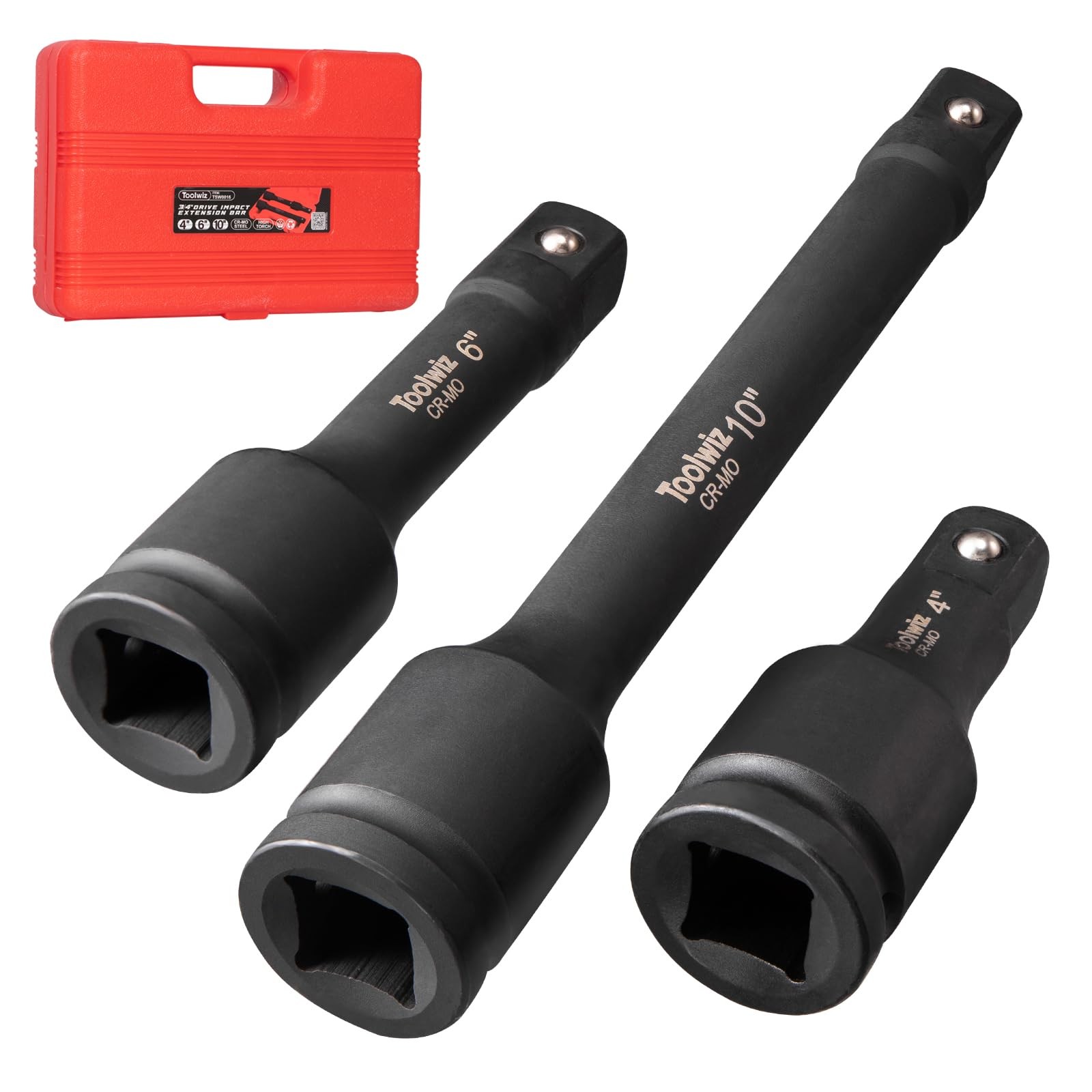 Toolwiz 3/4” Drive Impact Extension Bar 4”, 3/4&Prime; (4&Prime;, 6&Prime;, 10&Prime;), Black