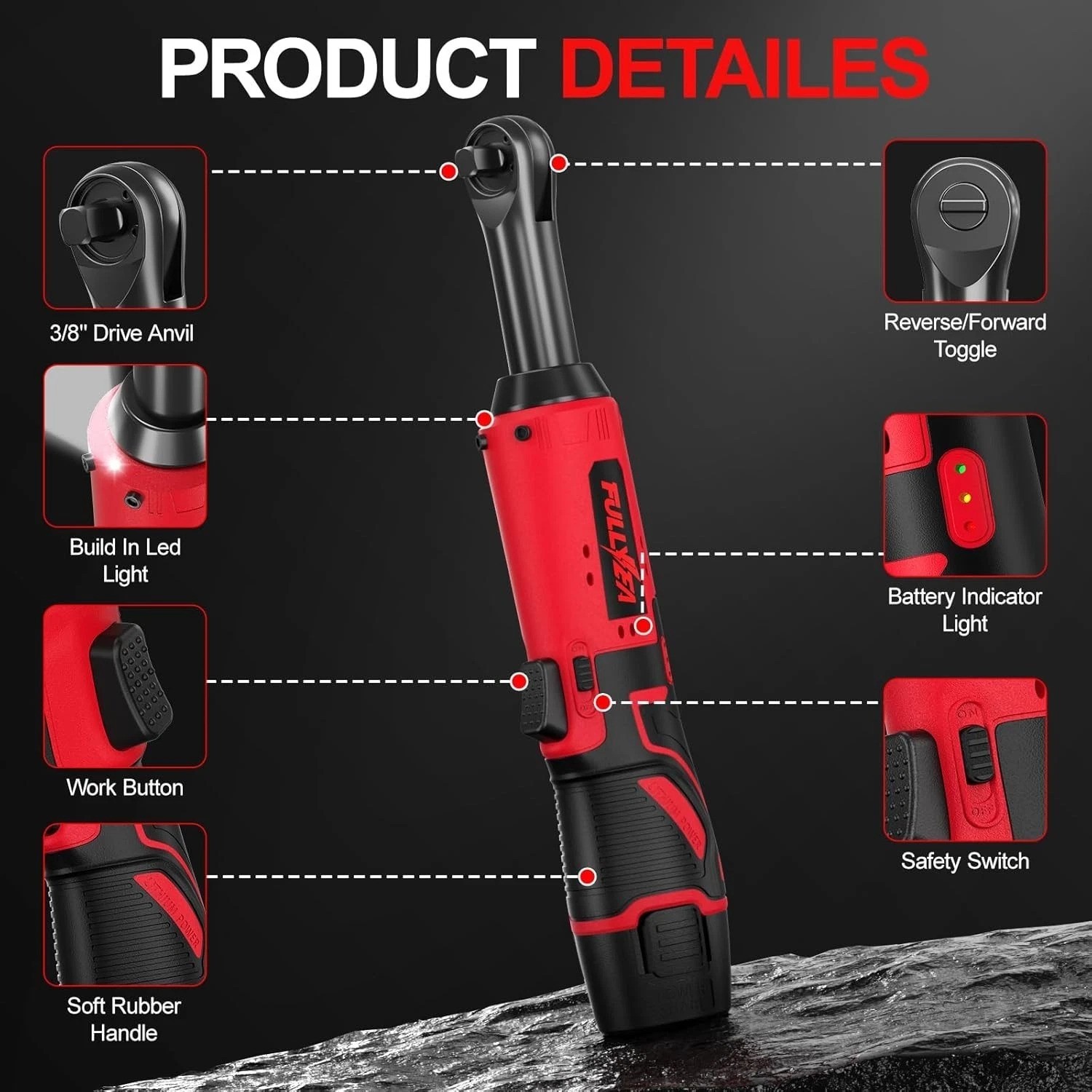 Electric Ratchet Wrench Set,12V Cordless Ratchet Wrench 3/8&Prime;, 400 RPM Power R…