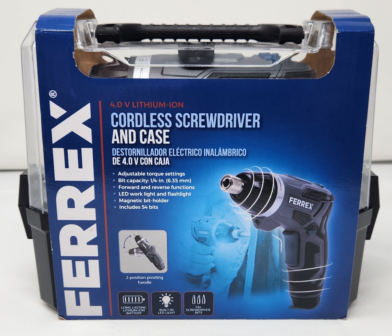Ferrex 4V Cordless Screwdriver & 54 Bits Case Set – New in Box
