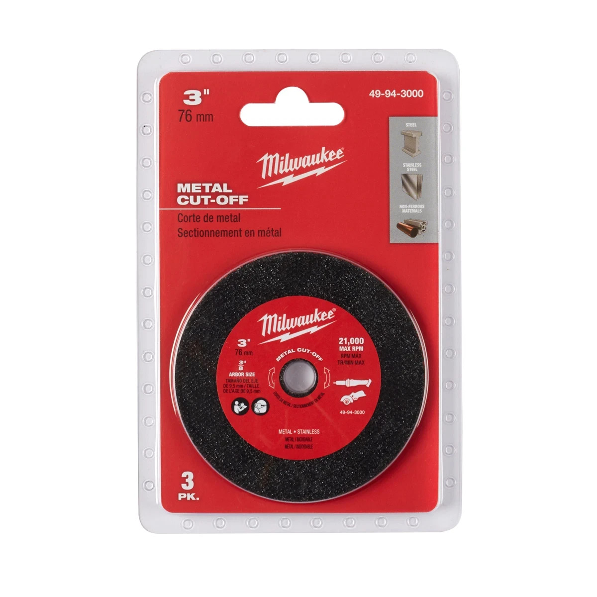 (PACK OF 3) Milwaukee 49-94-3000 3&Prime; METAL CUT OFF WHEEL MAX 20,000 RPM – Auth Di