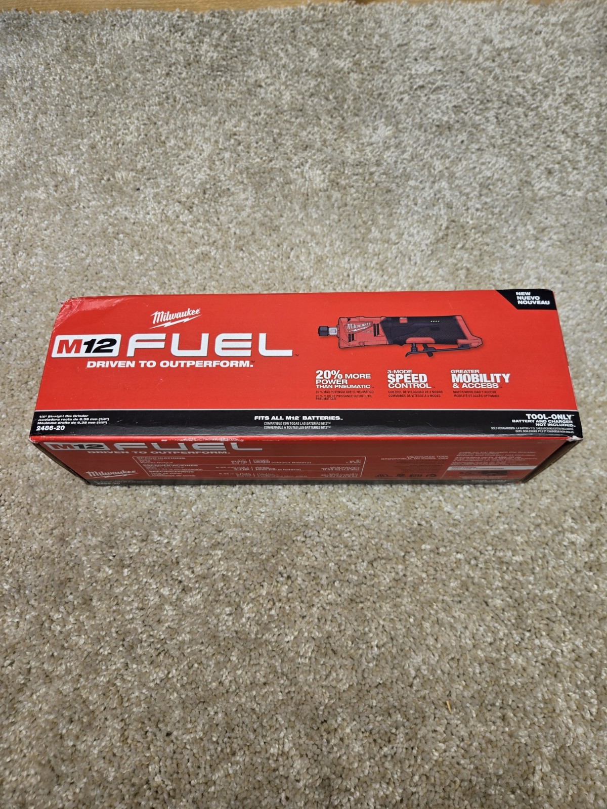 Milwaukee 2486-20 M12 FUEL 12V 1/4&Prime; Cordless Straight Die Grinder – Bare Tool