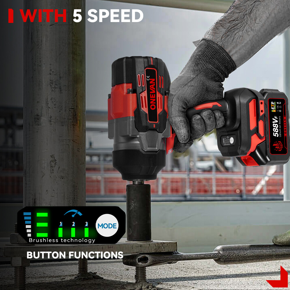 2800Nm Electric Impact Wrench Gun 1/2 » Brushless High Power Driver +2 Battery