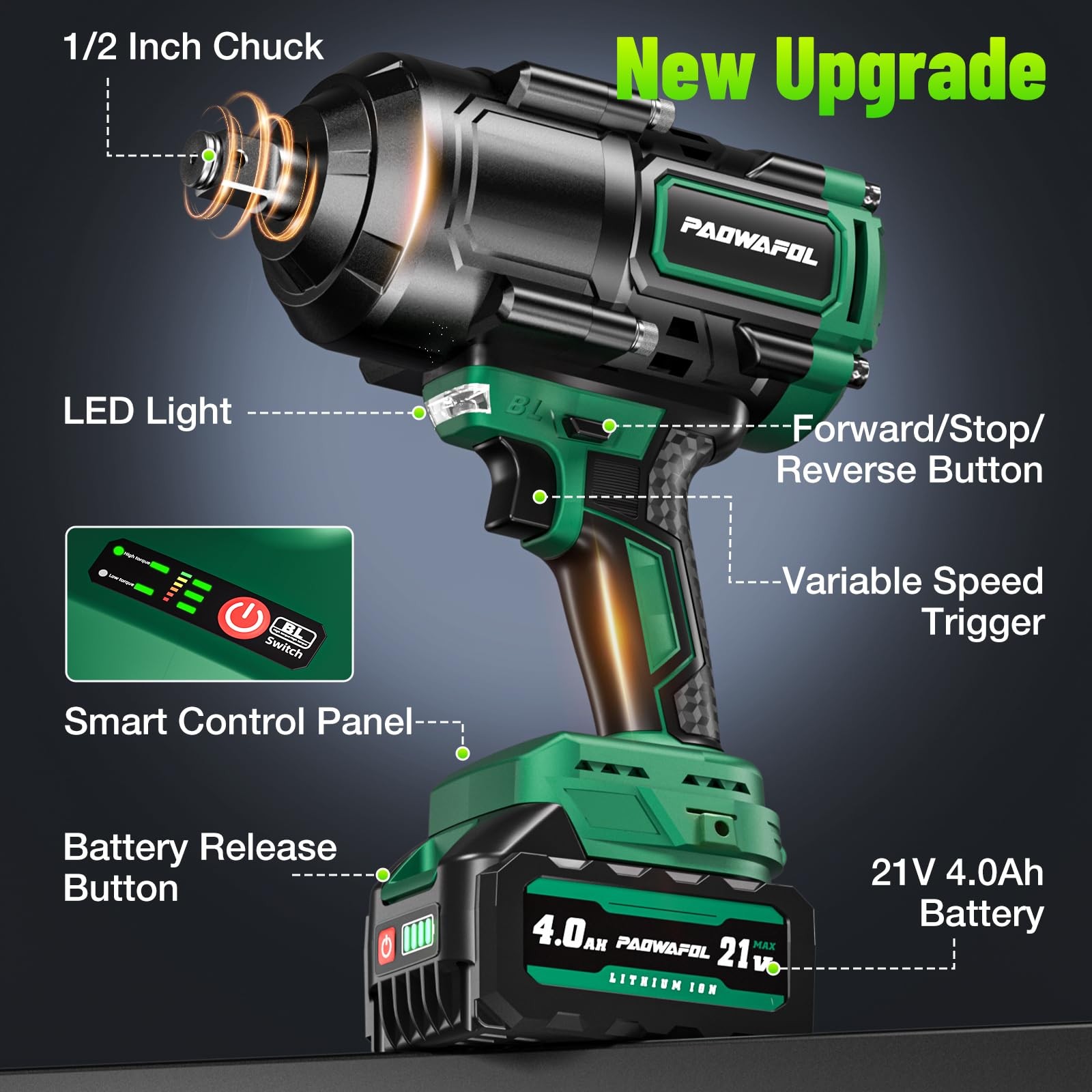 2026 New Upgrade 1500N.m1106ftlbs Impact Wrench, High Torque 1/2 Impact Gun w…