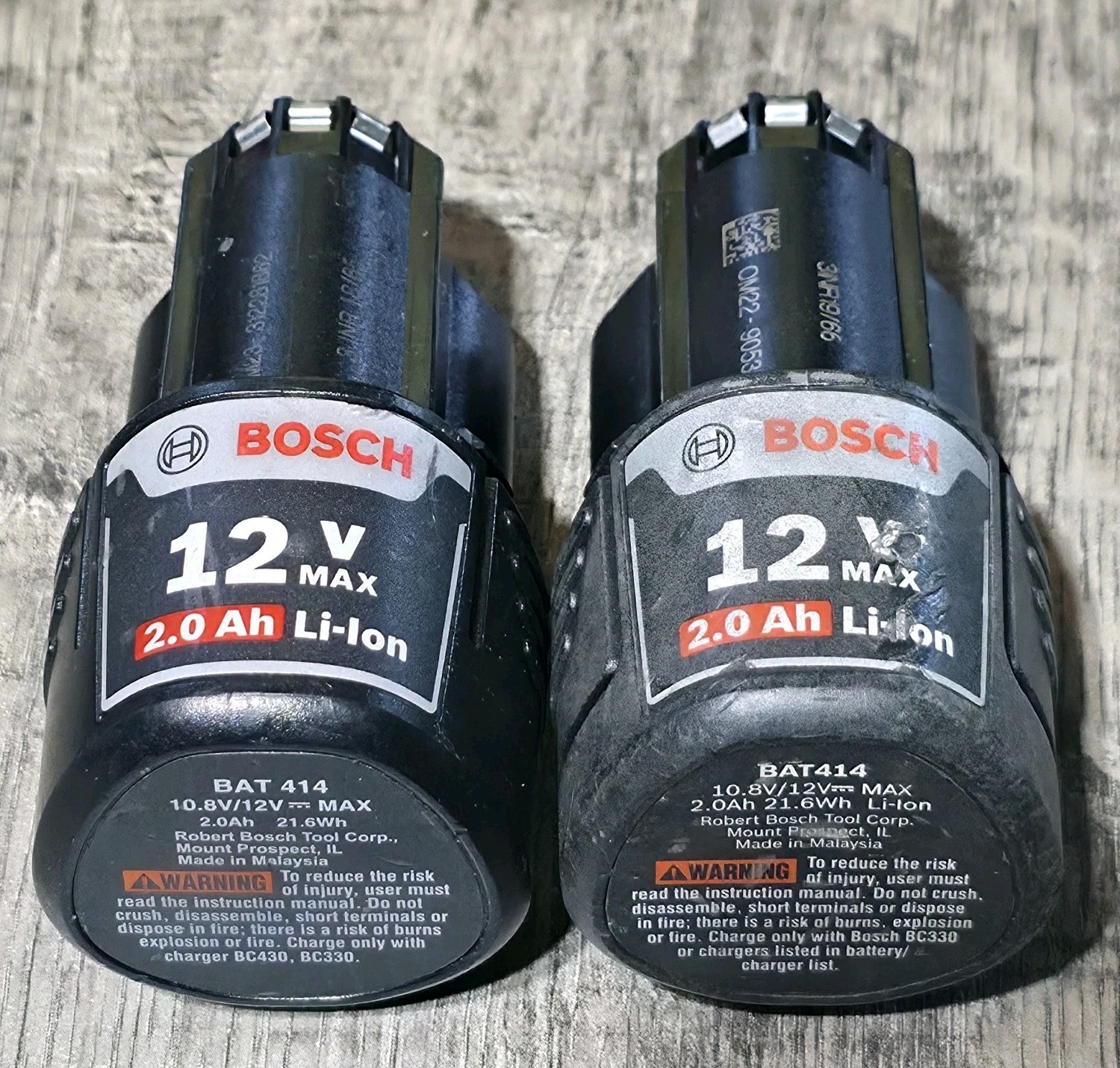 2 PACK BOSCH BAT414 GENUINE 12V MAX 2.0Ah 21.6Wh LITHIUM-ION BATTERY PACK
