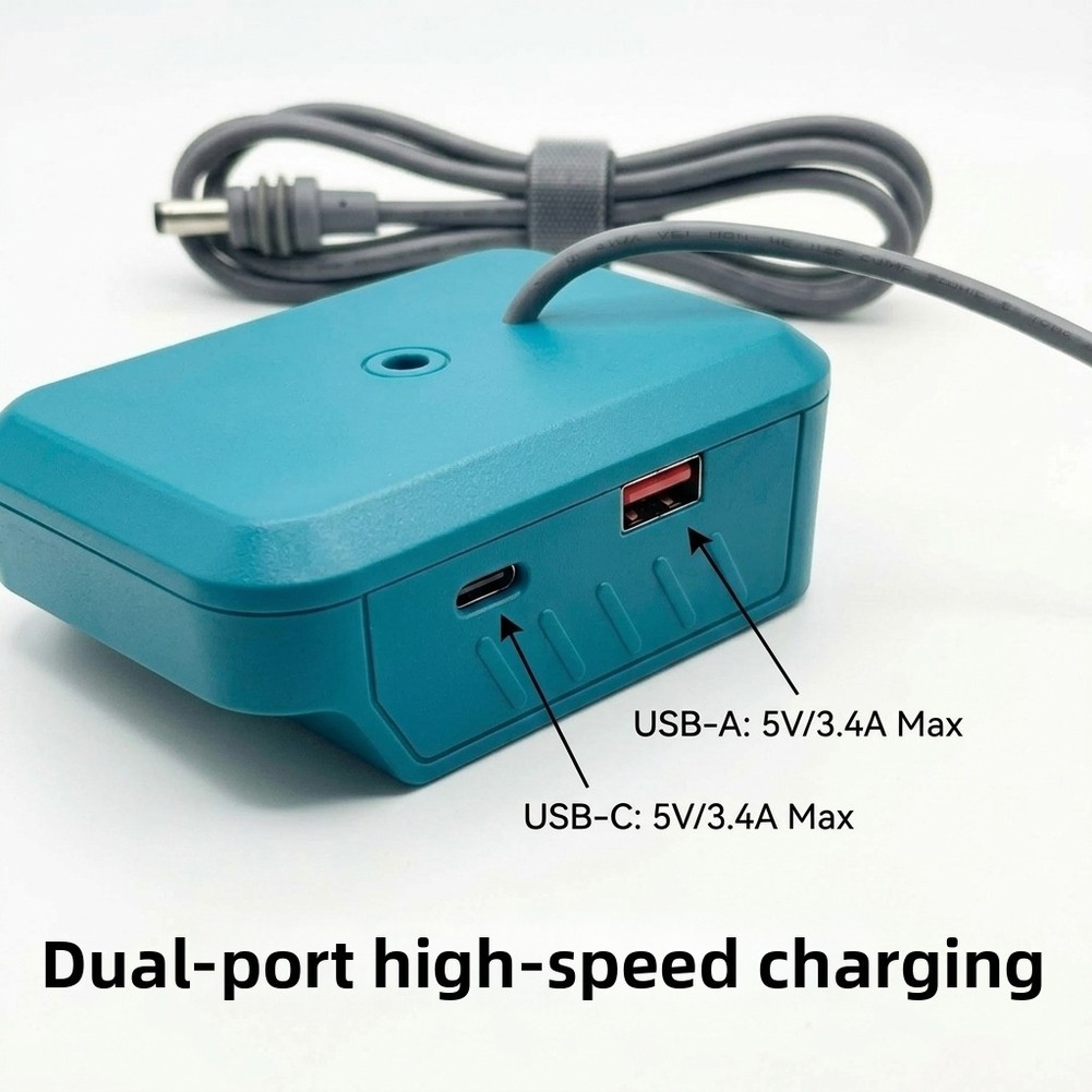 18W DC Adapter with USB-A and USB-C for 18V Lithium Battery Powered Fans