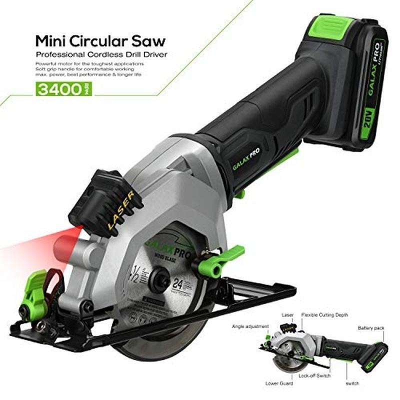 Cordless Mini Circular Saw W/ Laser Guide 2 Blades 3400RPM Adjustable Angle New