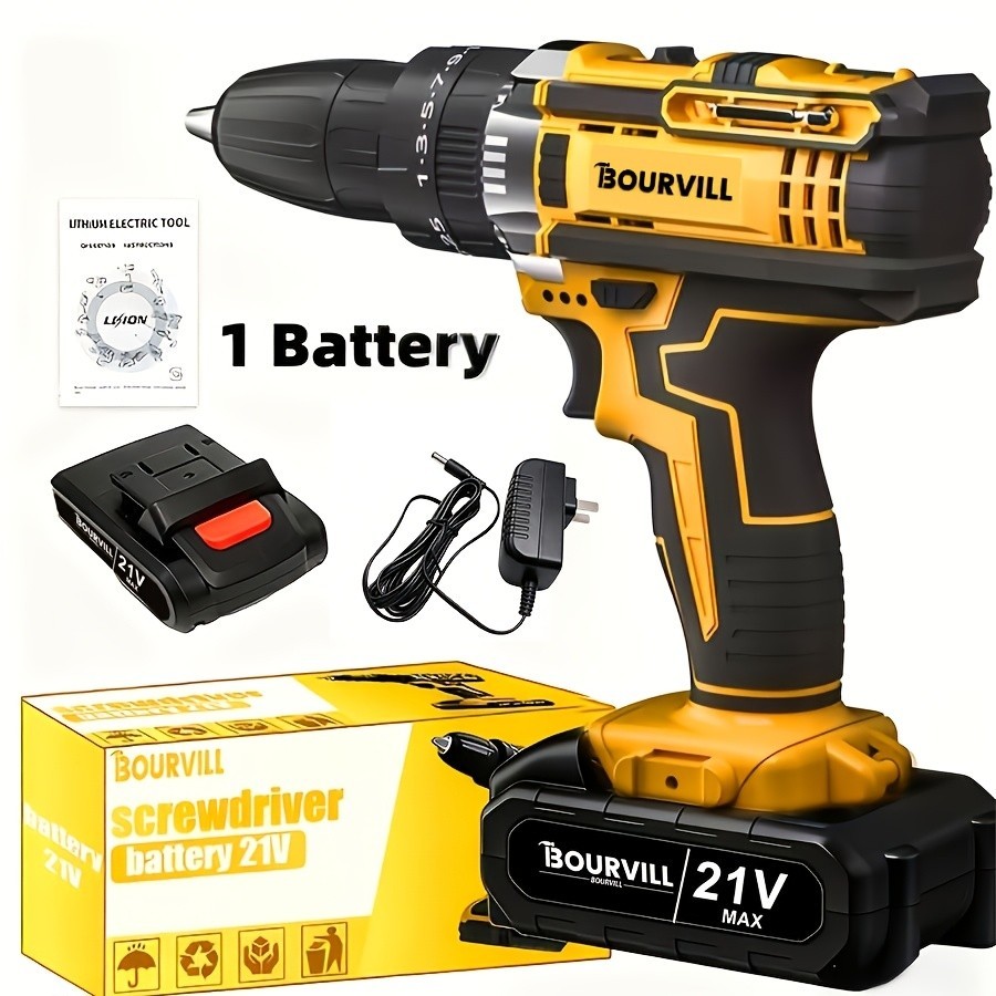 BOURVILL 21V Wireless Impact Drill, a household electric tool, battery-powered,