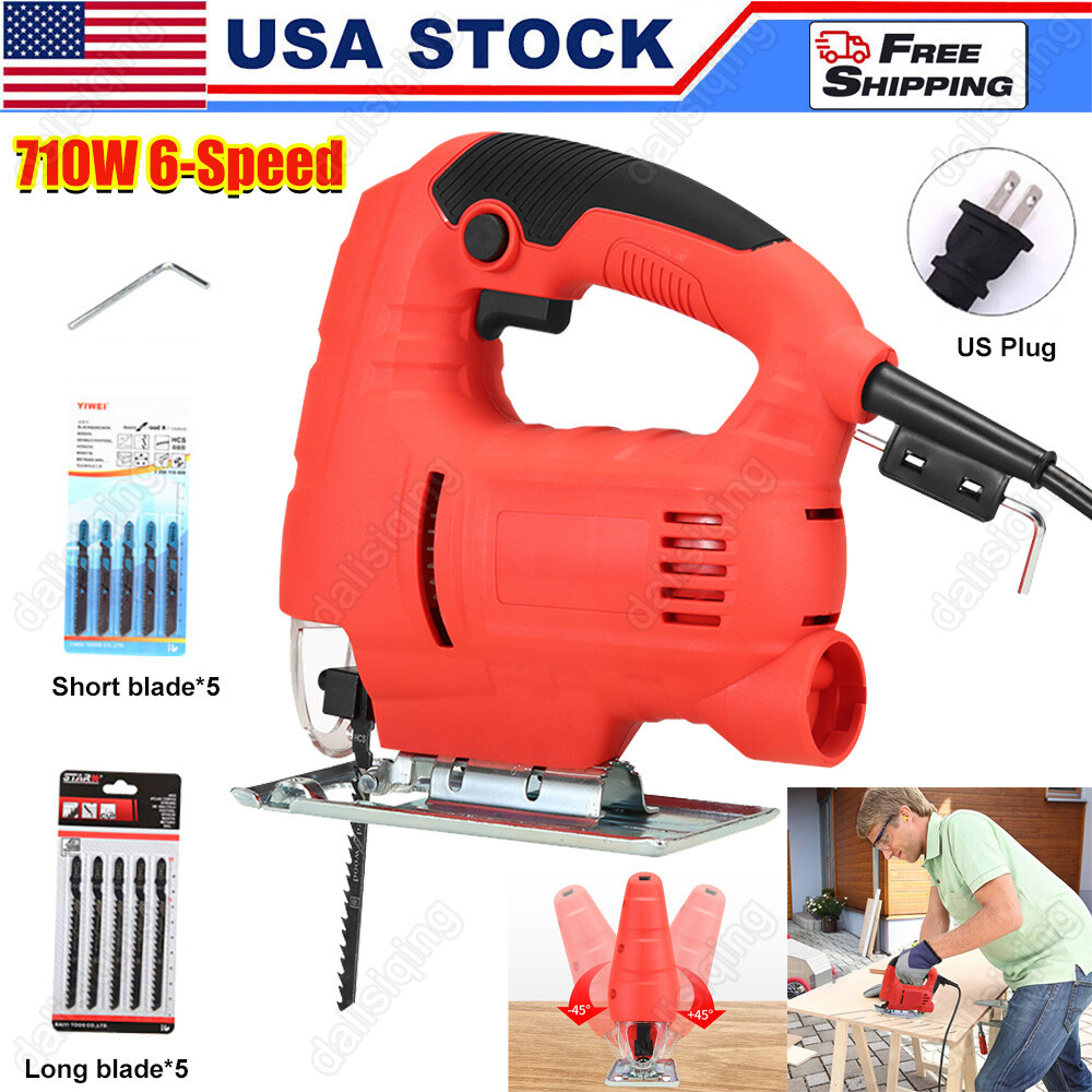 710W Jig Saw 3000RPM Corded Electric Jigsaw 6 Variable Speeds Jigsaw Tool Kit US