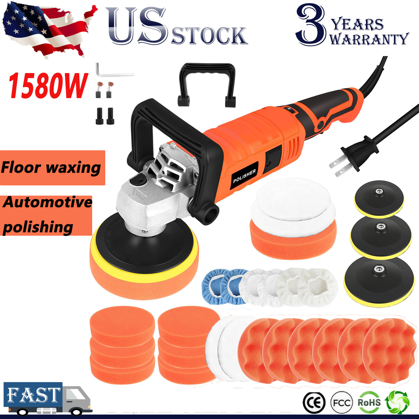 Car Buffer Polisher Waxer 7-Speed Rotary 6&Prime; + 7&Prime; Backing Plate Polishing Machine