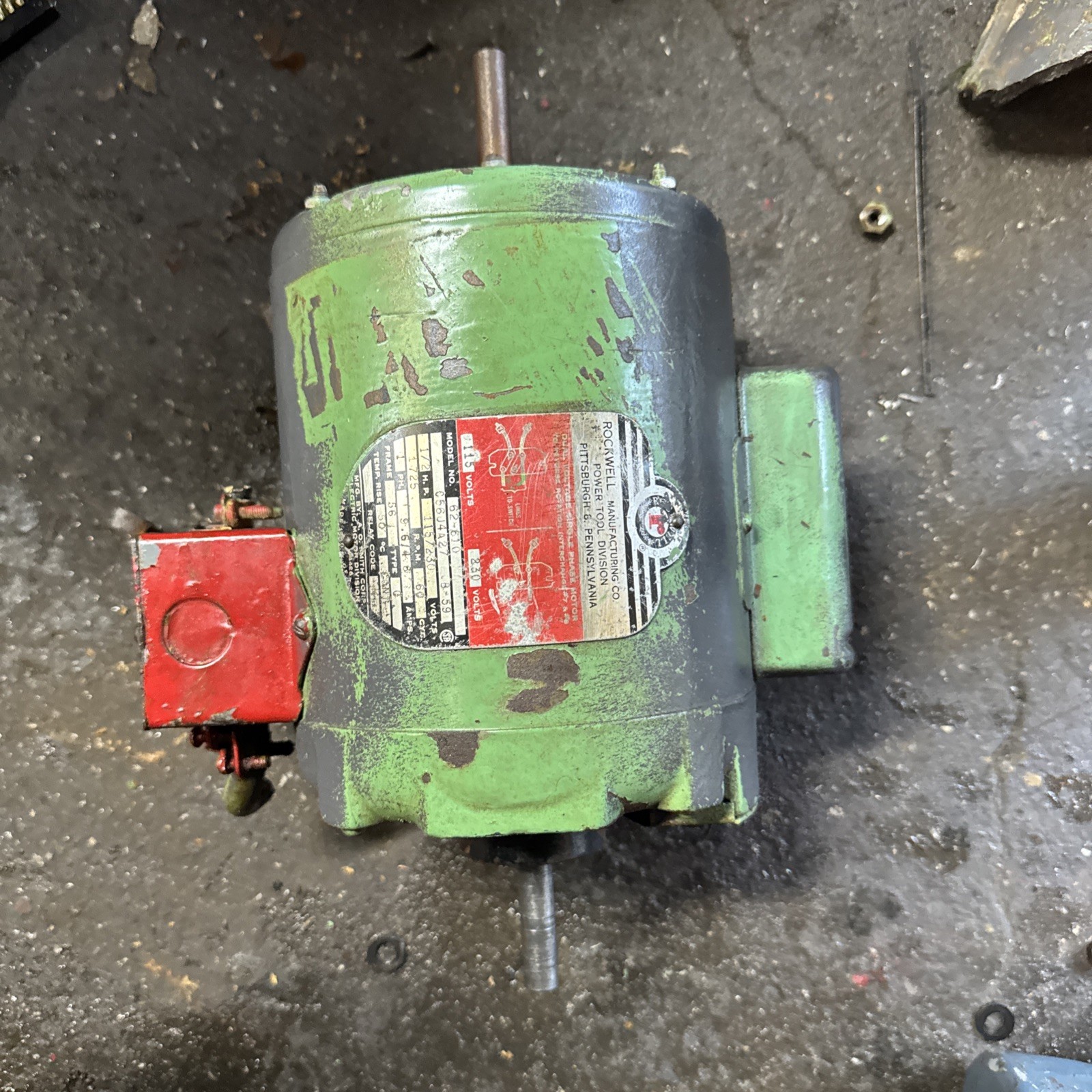 Vintage Delta Milwaukee Rockwell Motor 1/2 hp 115/230 1 PH 1725 RPM 62-610
