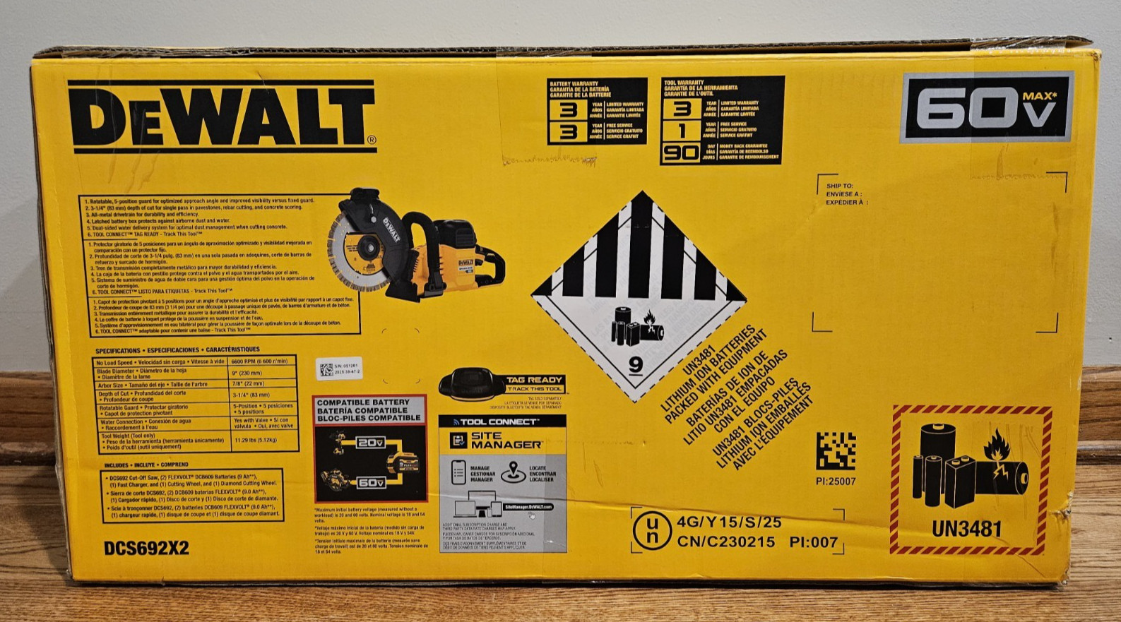 DeWALT DCS692X2 60V Max FlexVolt Brushless 9” Cut Off Saw Kit 9AH & Fast Charger