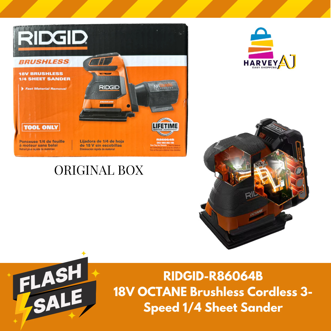 RIDGID R86064B 18V OCTANE Brushless Cordless 3-Speed 1/4 Sheet Sander