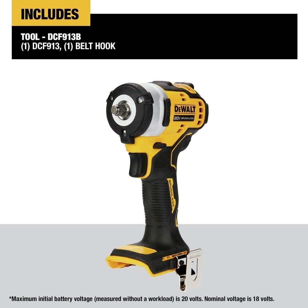 Dewalt DCF913B 20V Max 3/8&Prime; Compact Brushless Impact Wrench with Hog Ring Anvil