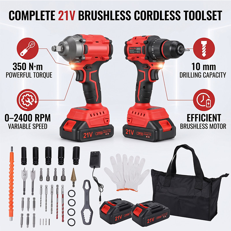 Cordless Impact Wrench and Impact Drill Set with Storage Bag Sockets Drill Bits