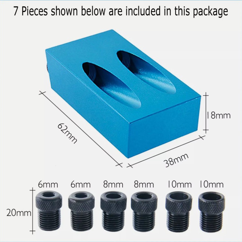 6/8/10mm Pocket Hole Jig Kit Woodworking Guide Oblique Drill Angle Hole Locator