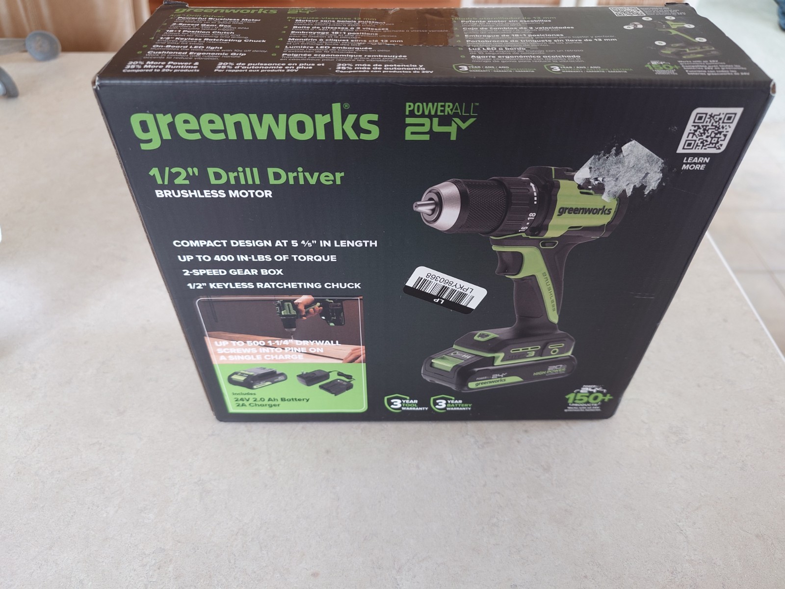 Greenworks POWERALL 24V Cordless Brushless Drill/Driver Kit – New!