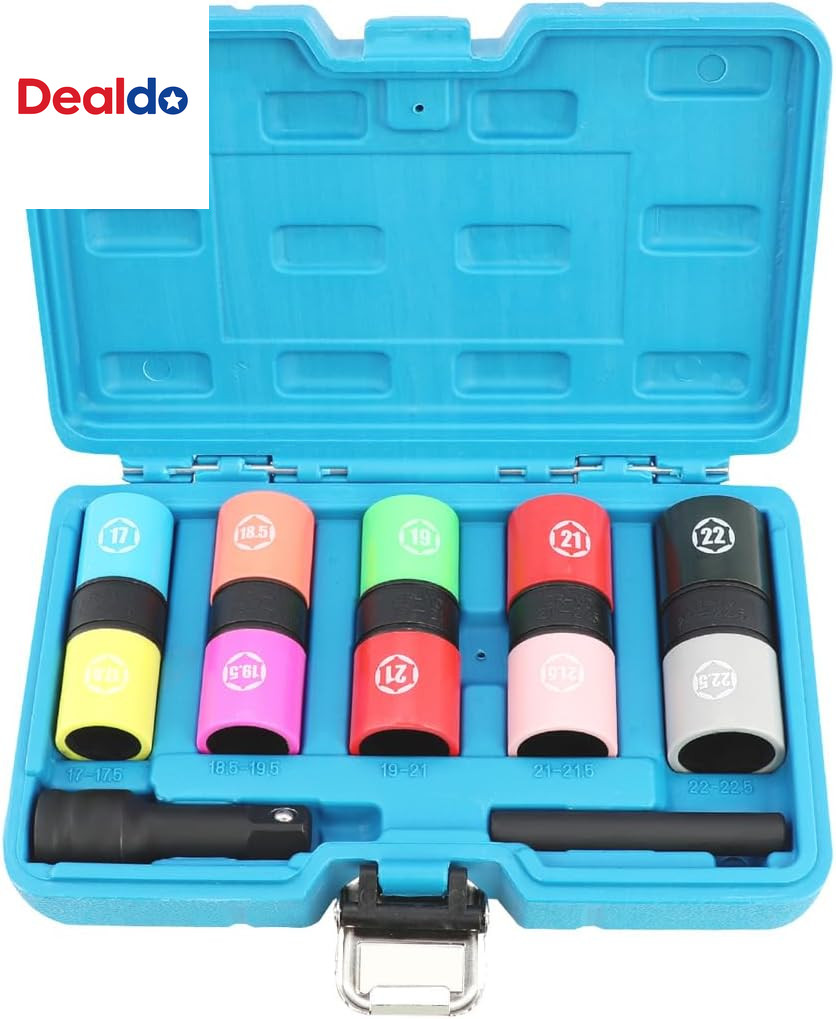 Half Size Lug Nut Socket Set 1/2” Drive Impact Flip Socket Set Metric 6 Point No