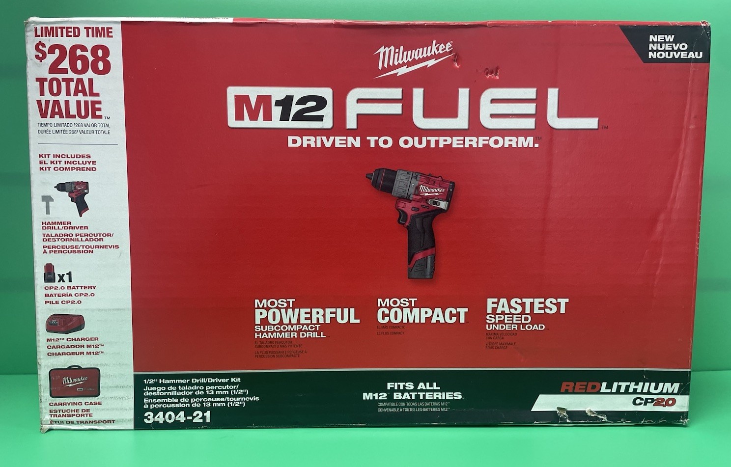 NEW Open Box Milwaukee 3404-21 M12 FUEL 1/2&Prime; Hammer Drill/Driver Kit