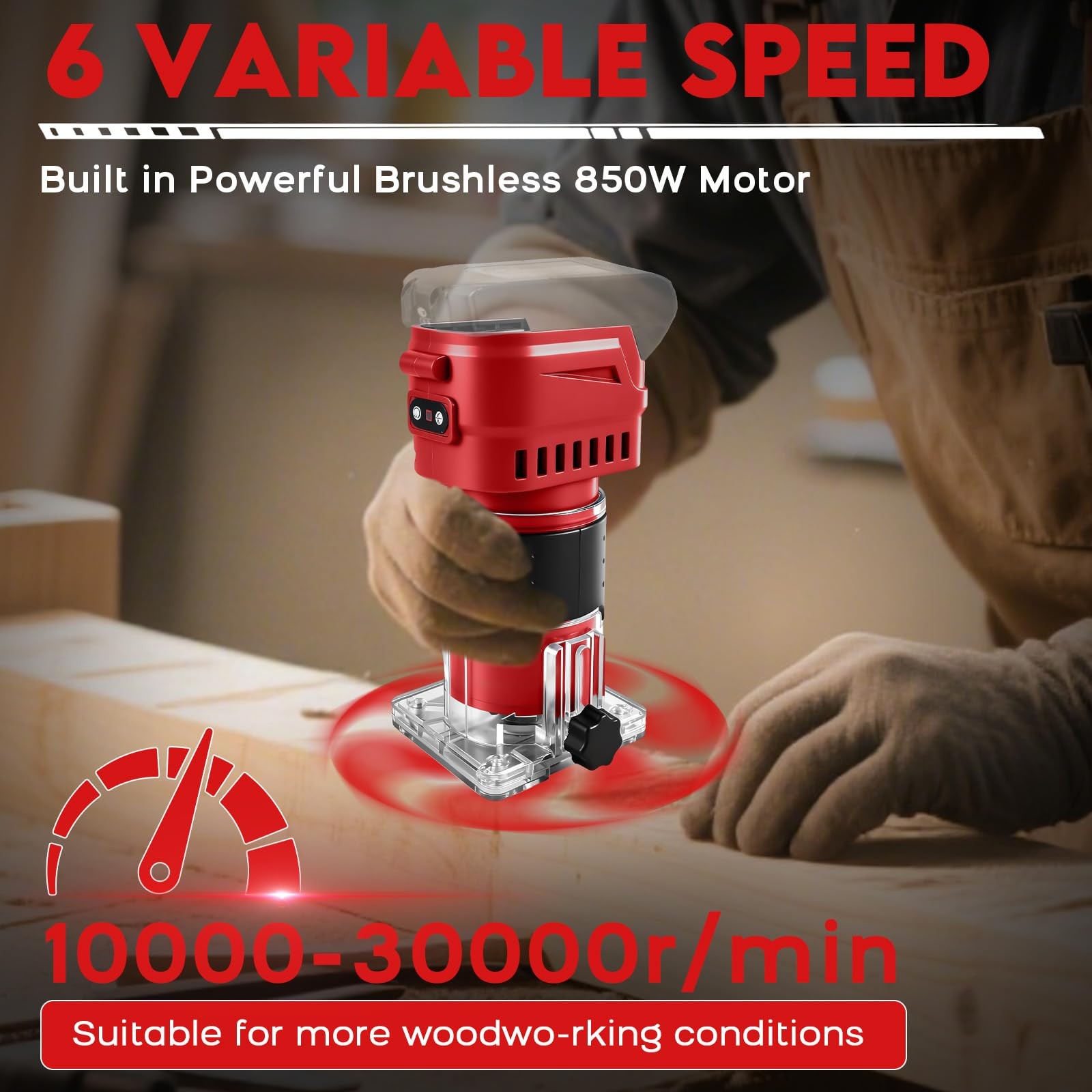 Gpaentsn Cordless Router Compatible With Milwaukee M18 Battery, 6-Speed, 30,000