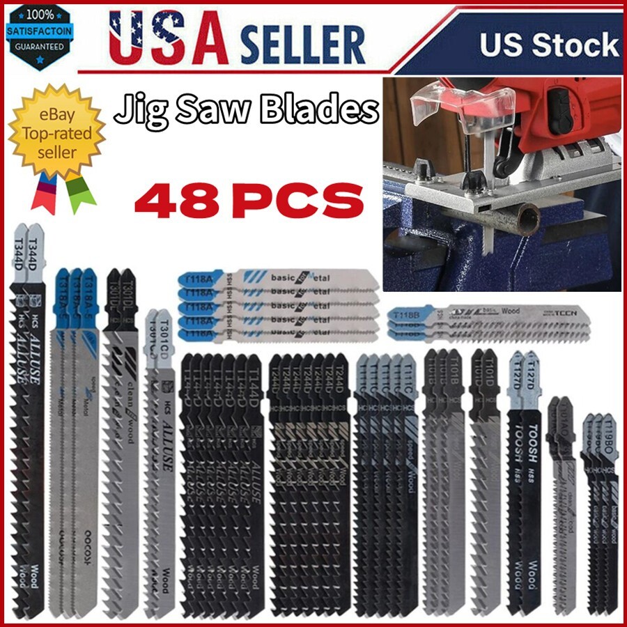 48PC T-shank Assorted Jig Saw Blades Set Wood Plastic Metal Cutting Jigsaw Blade