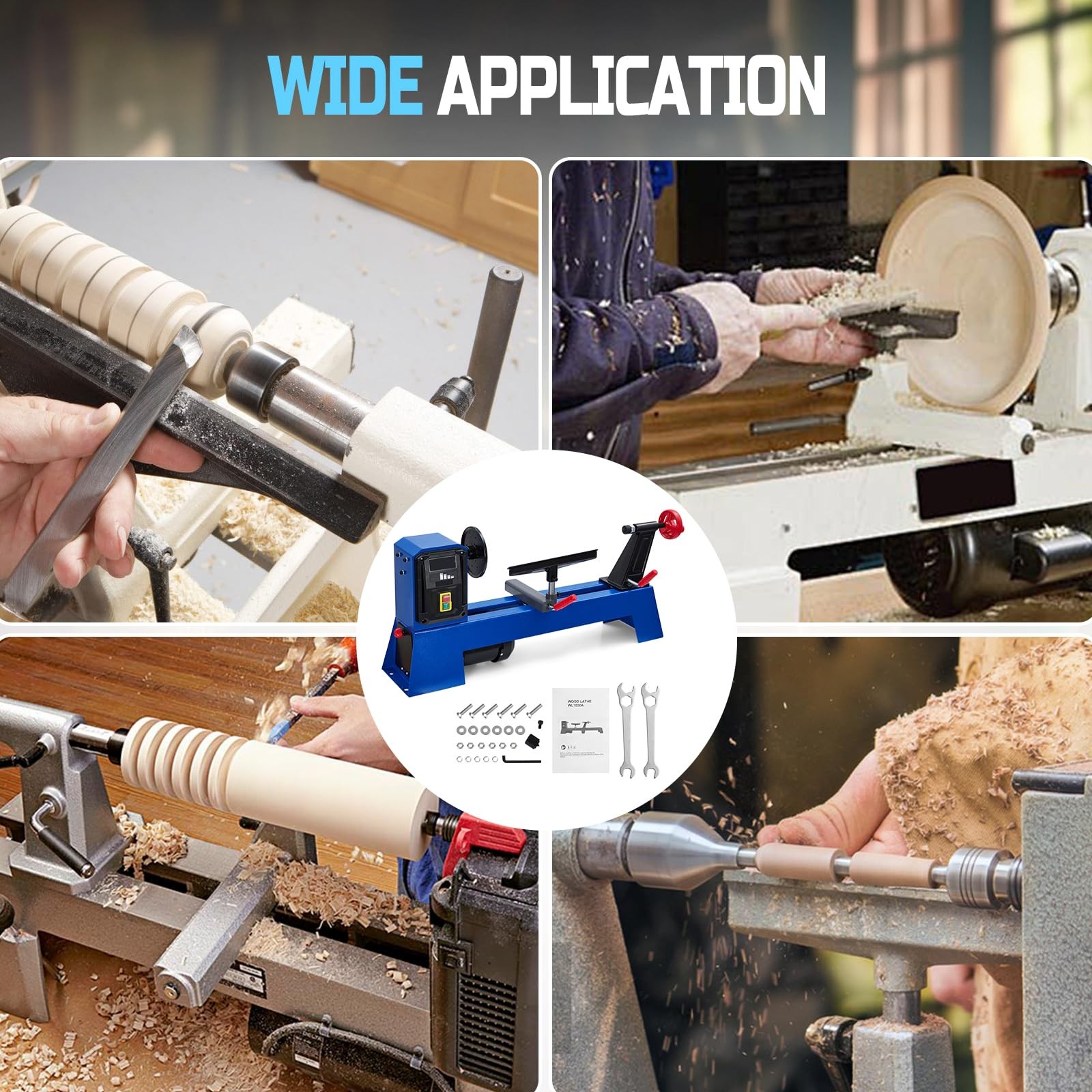 Benchtop Wood Lathe Machine 14 Inch x 20 Inch 0.5 HP Infinitely Variable Speed 1