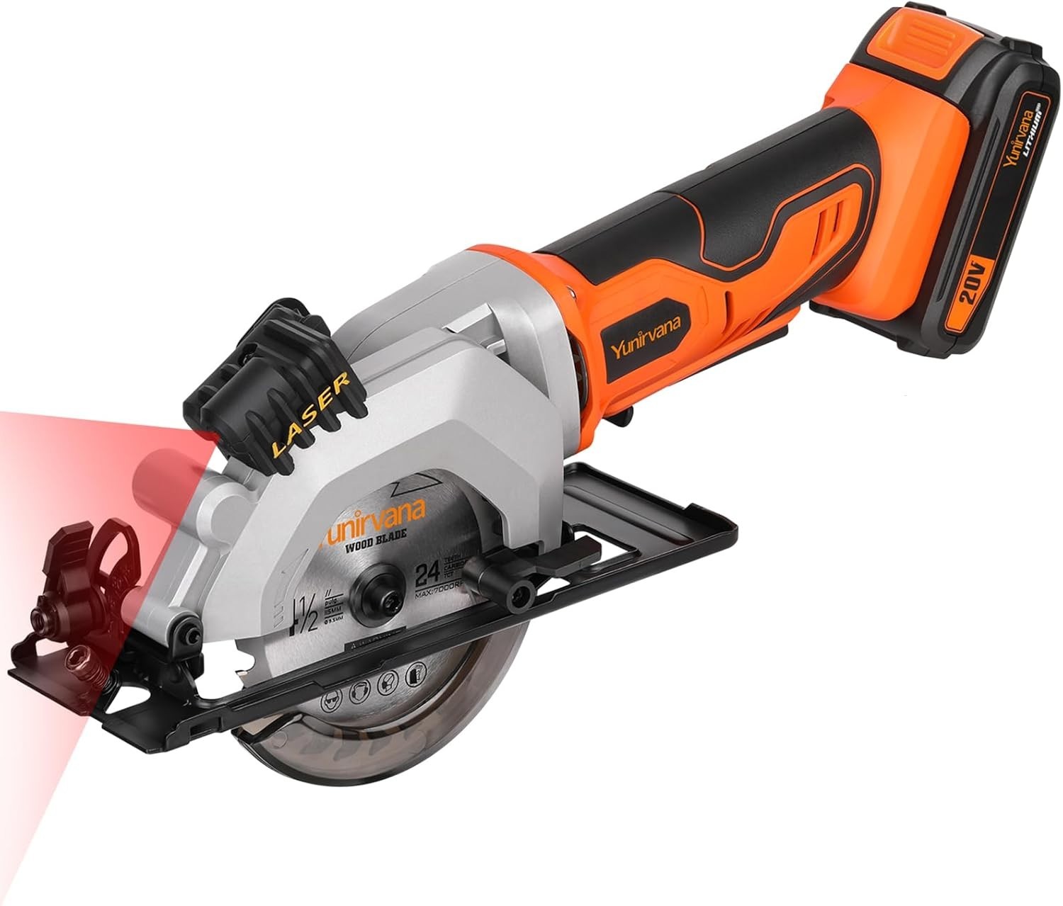 Mini Circular Saw 20V Cordless 3400RPM 4.5&Prime; Blade 1-2/3&Prime; Depth Adj Angle Laser