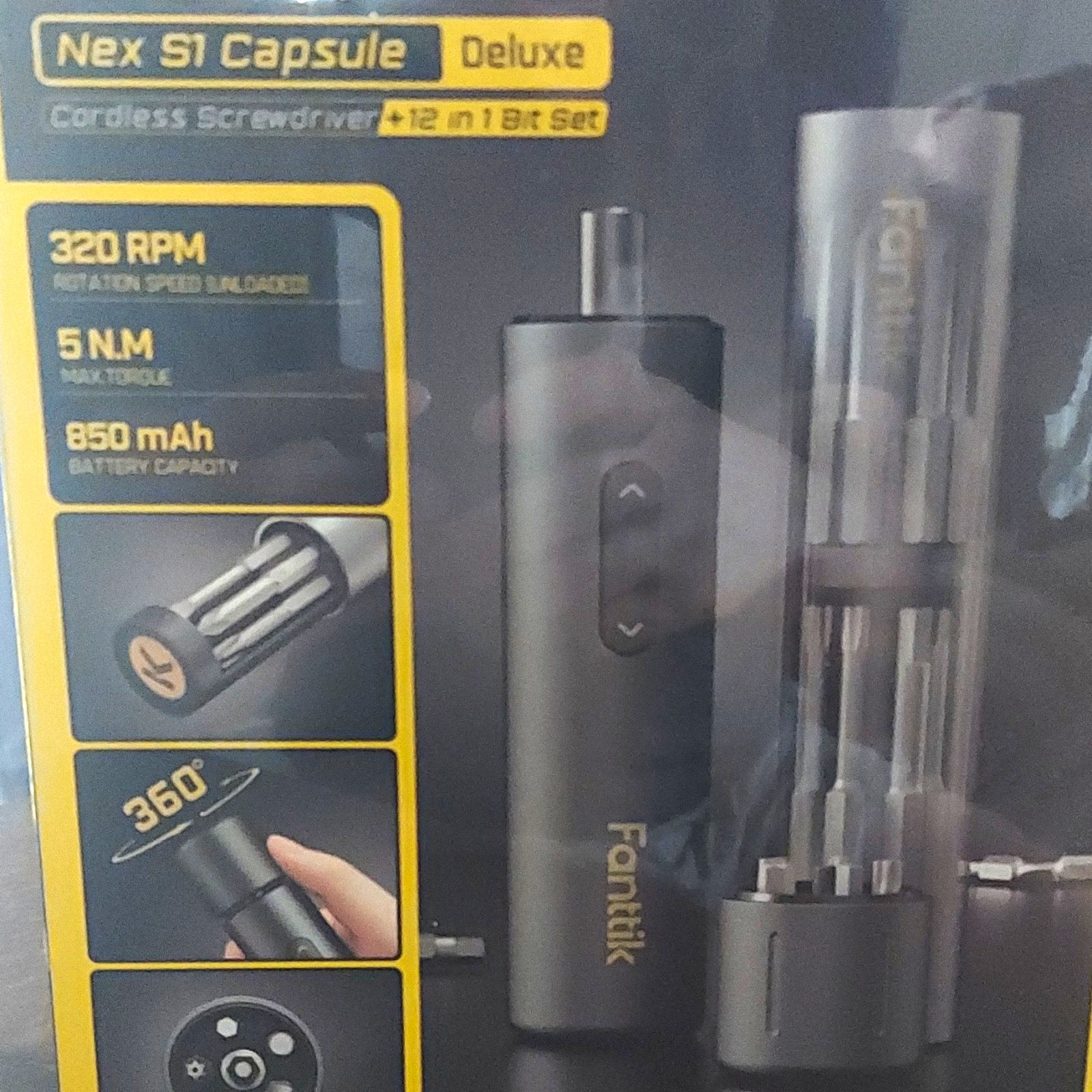 Fanttik Nex S1 Capsule Deluxe Cordless Screwdriver 12pc Bits 320RPM 5Nm