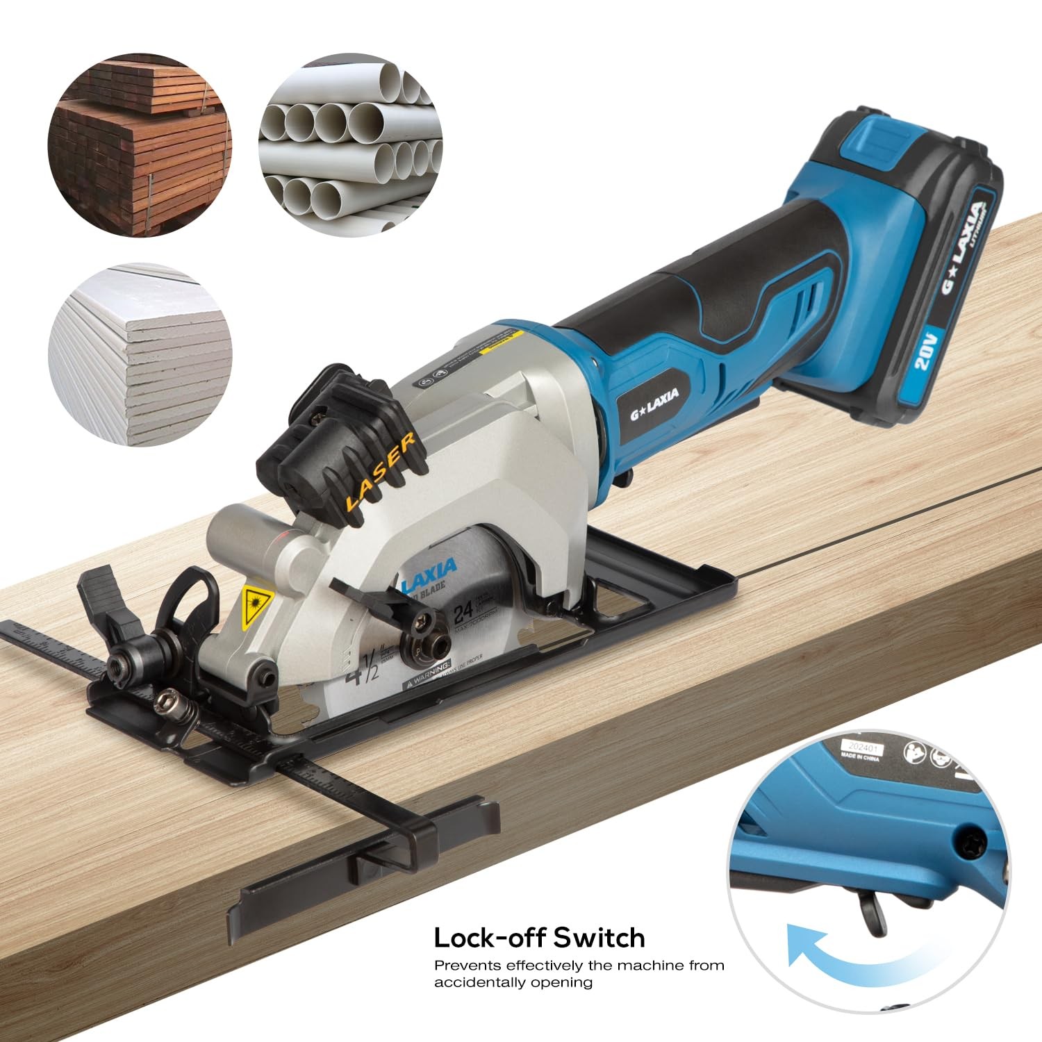 Mini Circular Saw, 4-1/2 3400RPM Cordless Circular Saw with Laser Guide, Rip …