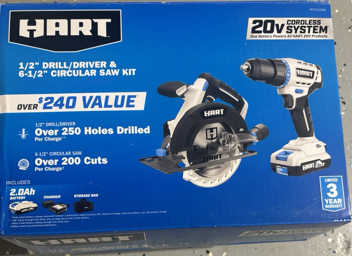 HART 20V Li-Ion Cordless 1/2&Prime; Drill/Driver & 6-1/2&Prime; Circular Saw Kit HPCK221BSB