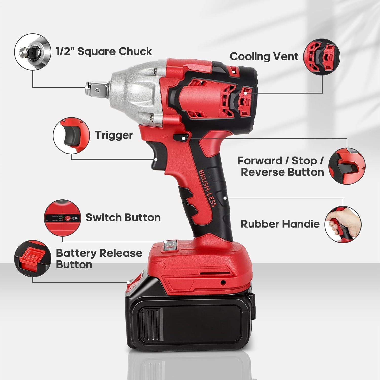 20V Llave De Impacto 1/2 Inalambrica Pistola Con Bateria y Cargador En Oferta