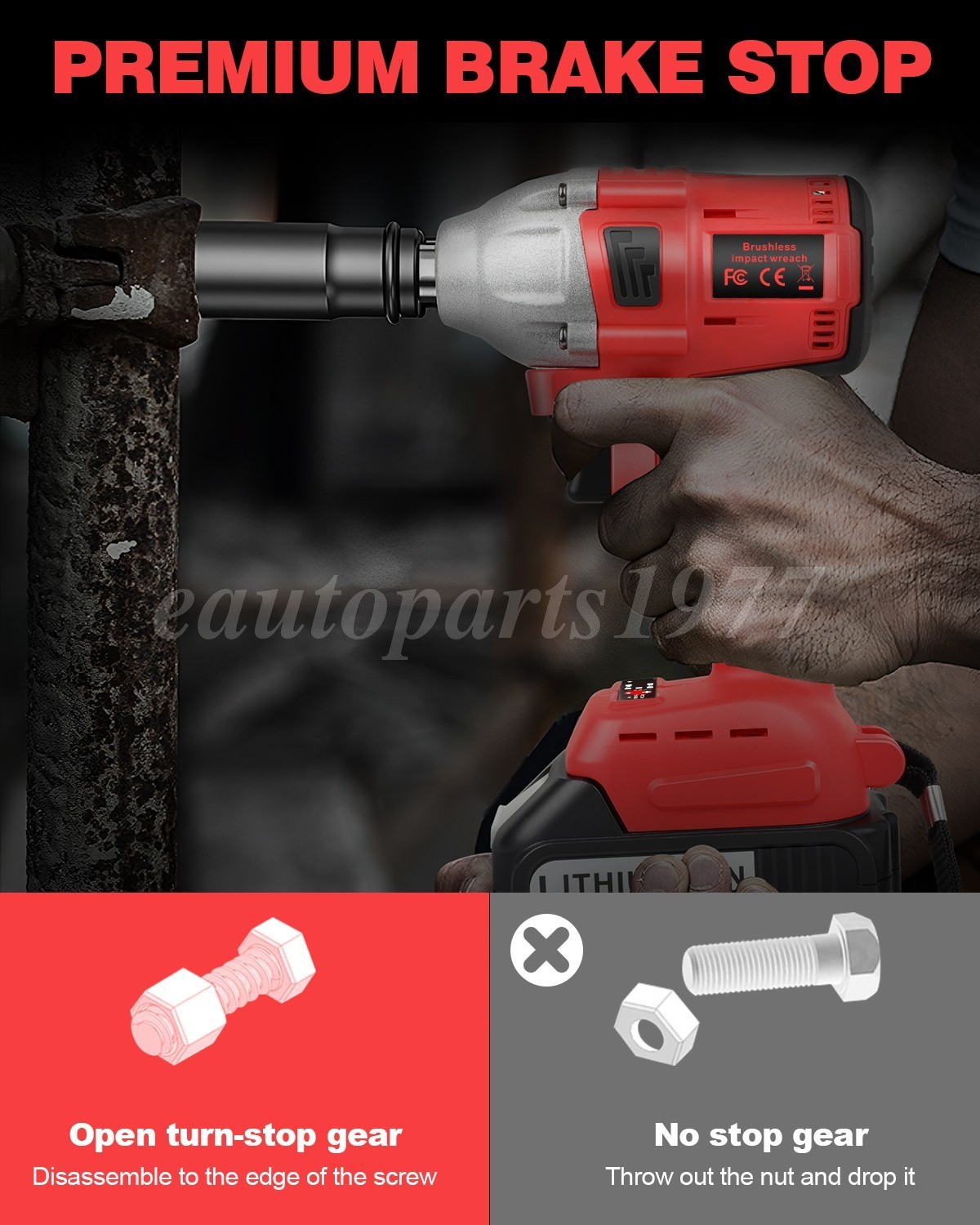 1000Nm Cordless Electric Impact Wrench Gun 1/2 » High Power Driver + 2Batteries