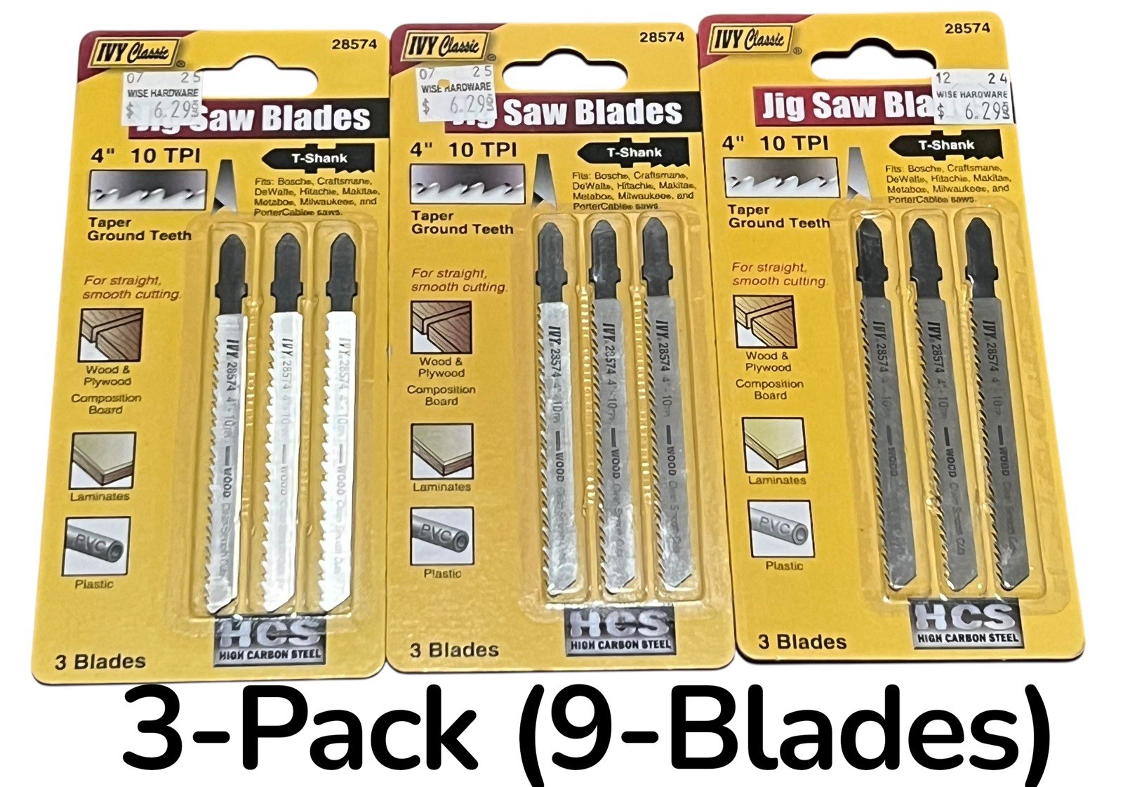 IVY Classic 28574 T Shank 4&Prime; 10 TPI Carbon Milled Jig Saw Blade (3-Packs) New