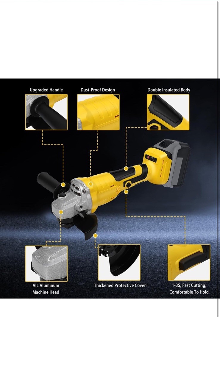 Cordless Angle Grinder Compatible Dewalt 20V MAX Battery 4-1/2&Prime; to 5&Prime; 10,000rpm