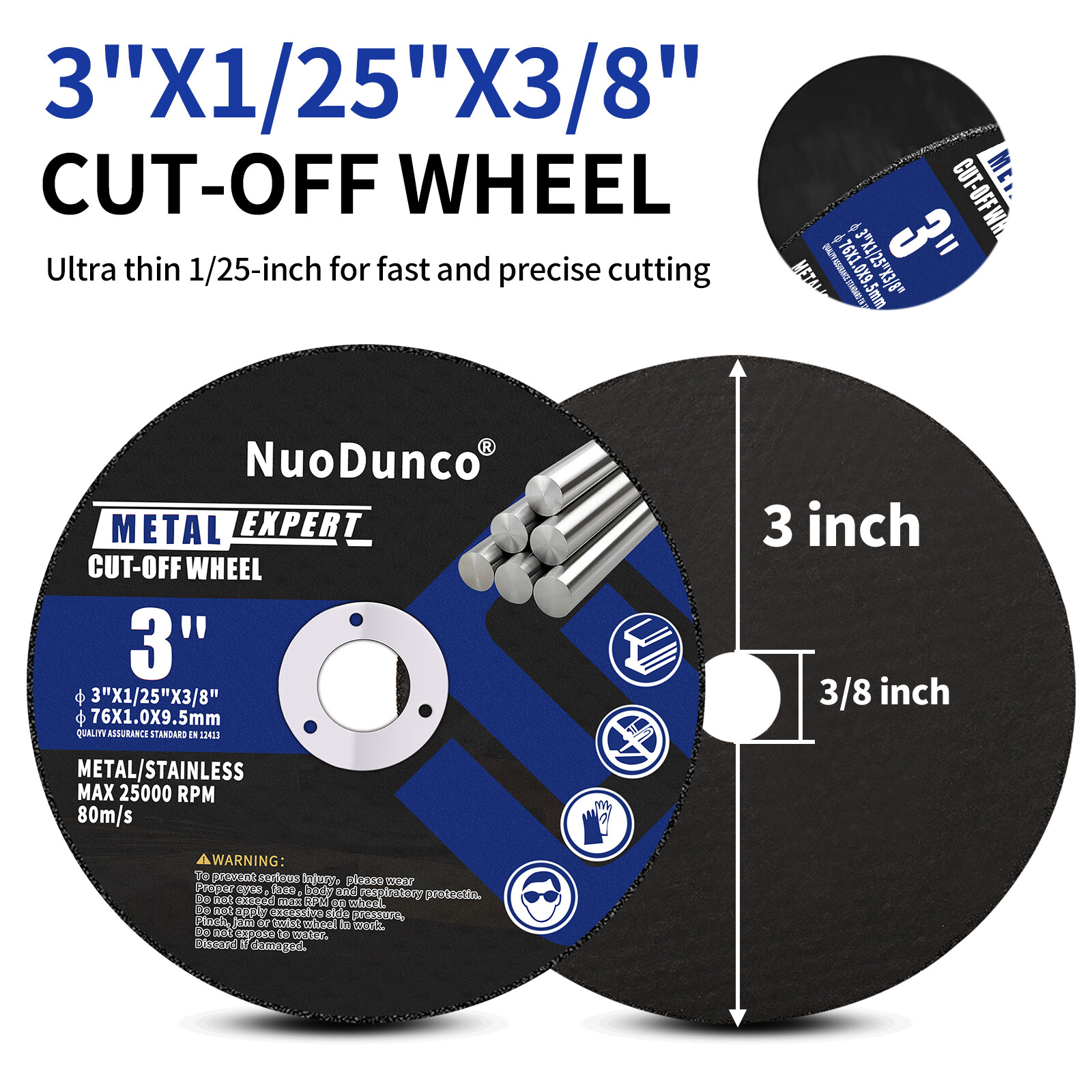 25Pcs 3 inch Cut Off Wheel with 1/4 in Mounting Mandrel Kit for Die Grinder