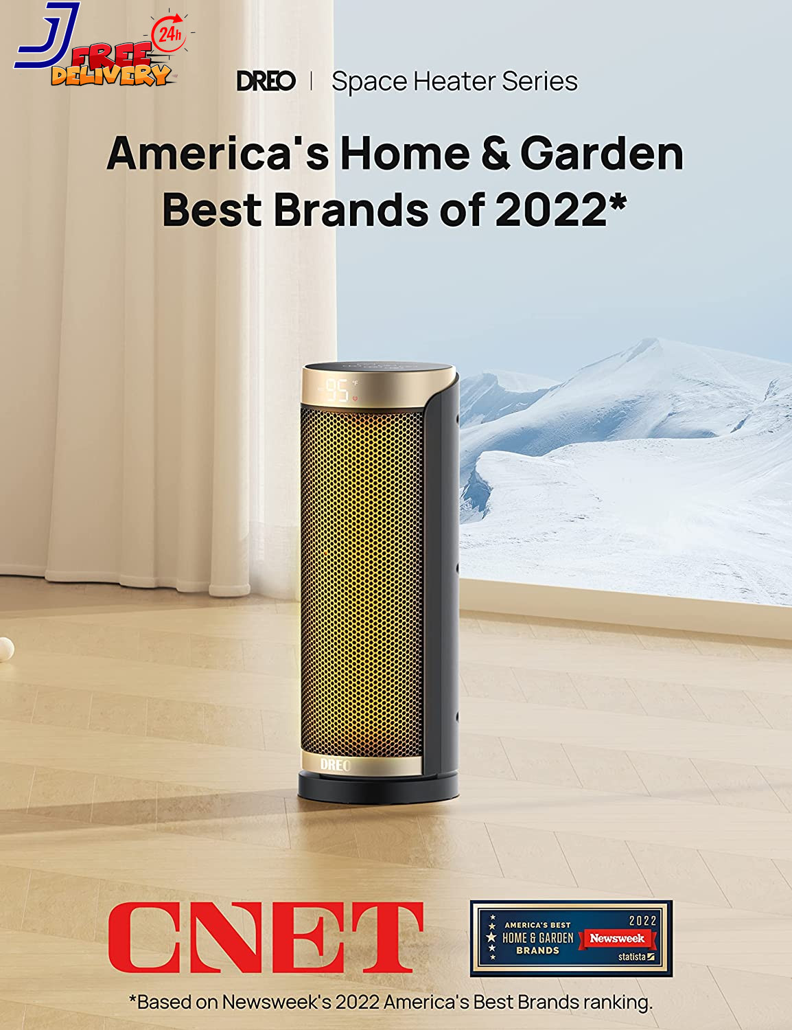 Space Heater 1500W PTC Heaters for Indoor Use with Remote 70° Oscillation 1-12H