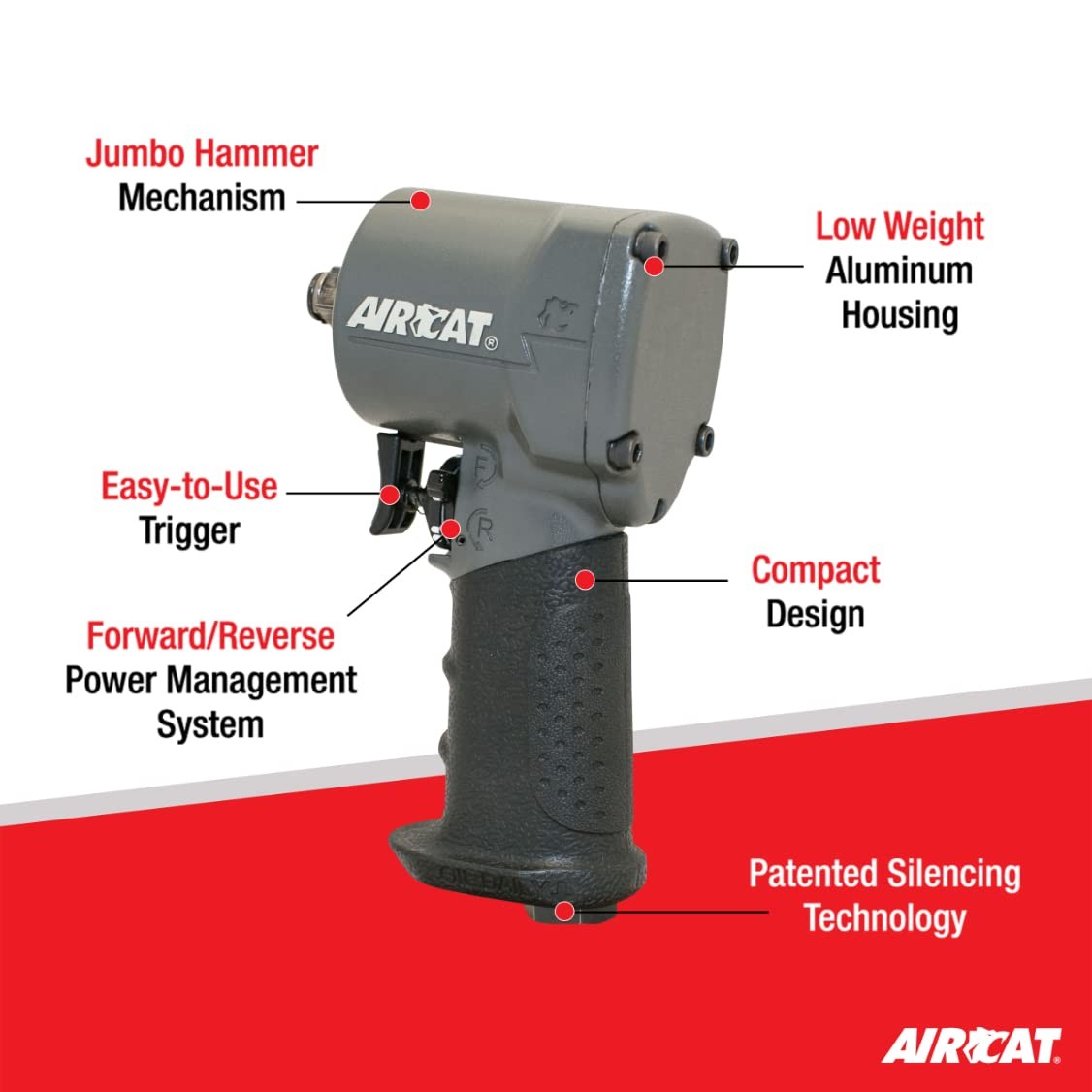 AIRCAT Pneumatic Tools 1057-TH: Stubby Impact Wrench 700 ft-lbs – 1/2-Inch
