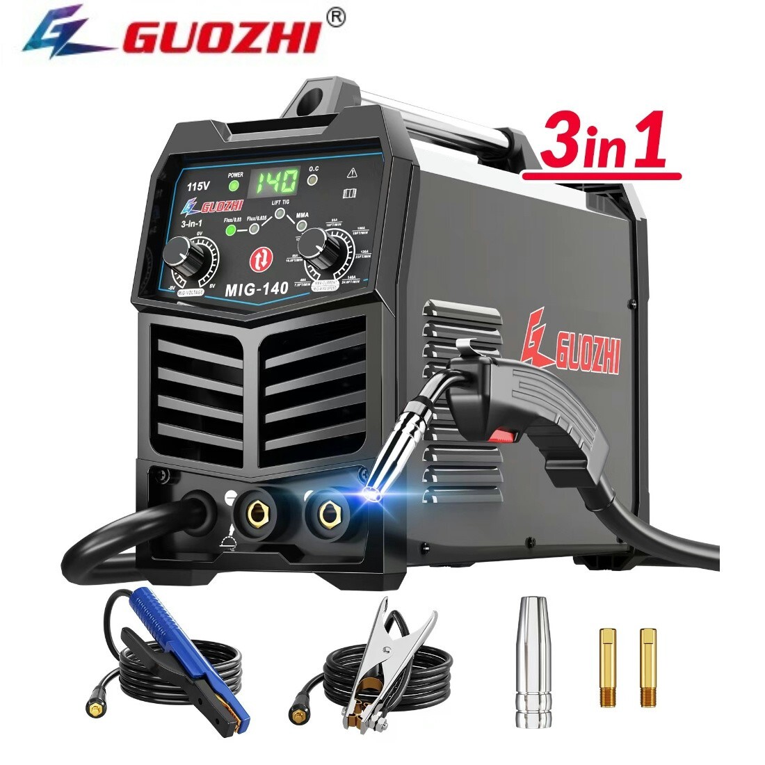 GZ GUOZHI 140A MIG Welder, 110V 3 in 1 Welding Machine (MIG, MMA, Lift TIG)