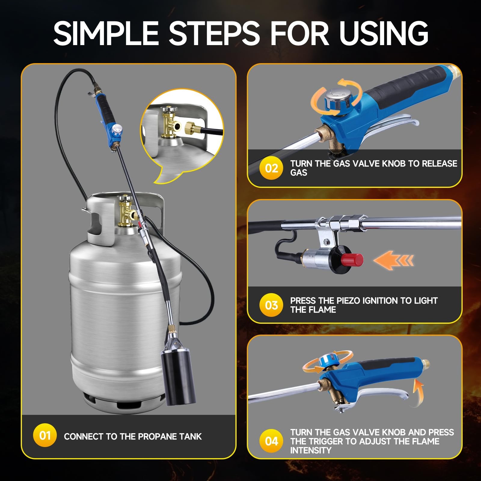 LZONEY Propane Torch Weed Burner Kit, 1,200,000 BTU Long/Short Mode,10FT Hose…