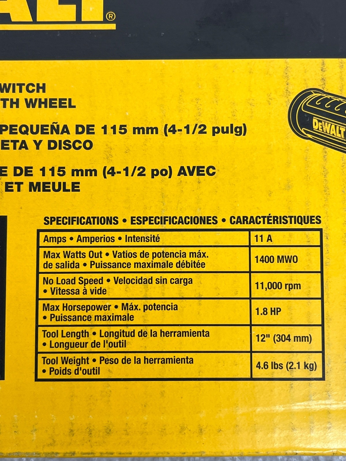 DEWALT DWE402W 11 Amp 4-1/2&Prime; Corded Angle Grinder w/ Paddle Switch & Wheel