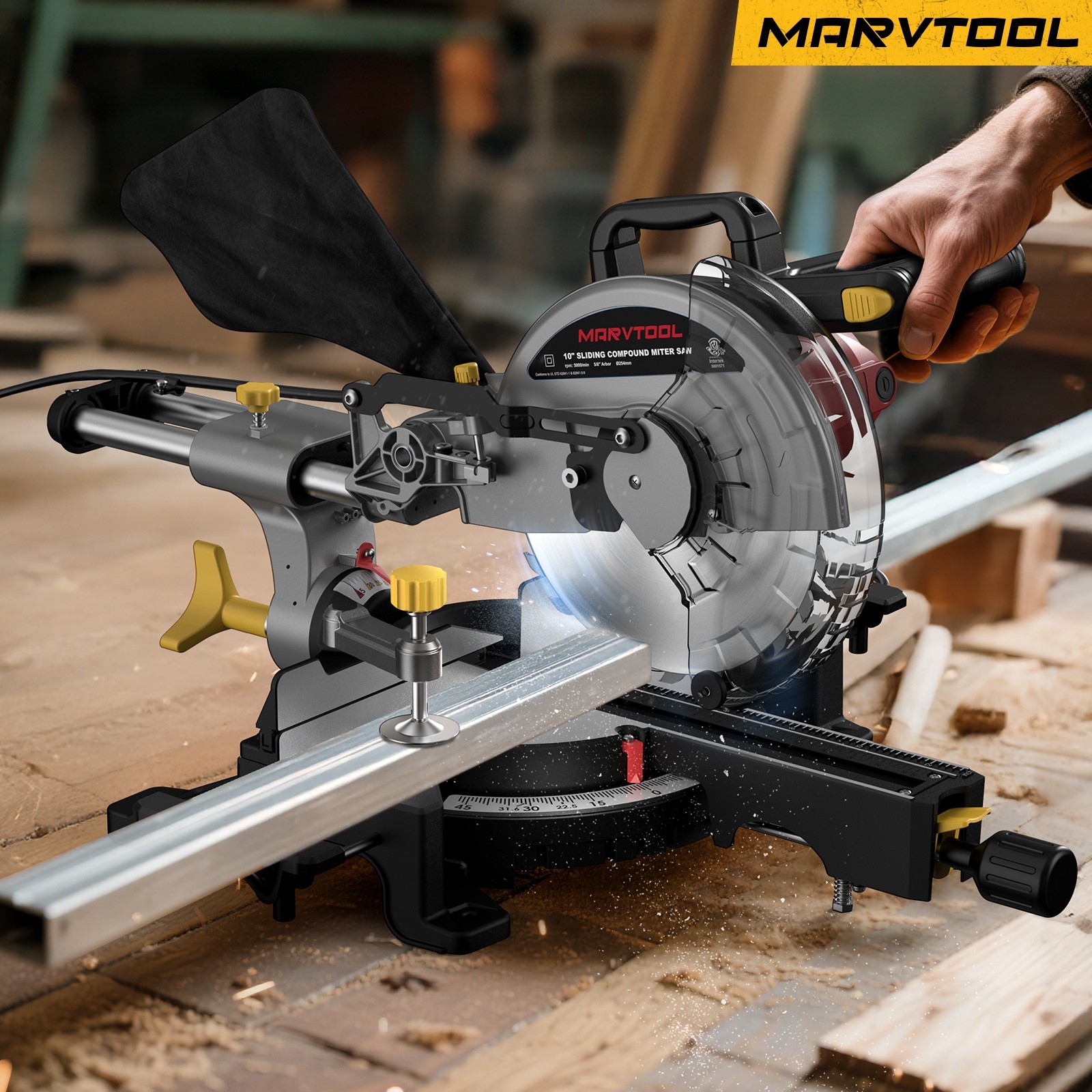 10-Inch Miter Saw 15A Sliding Compound Single Bevel Saw with Blade Wood Working