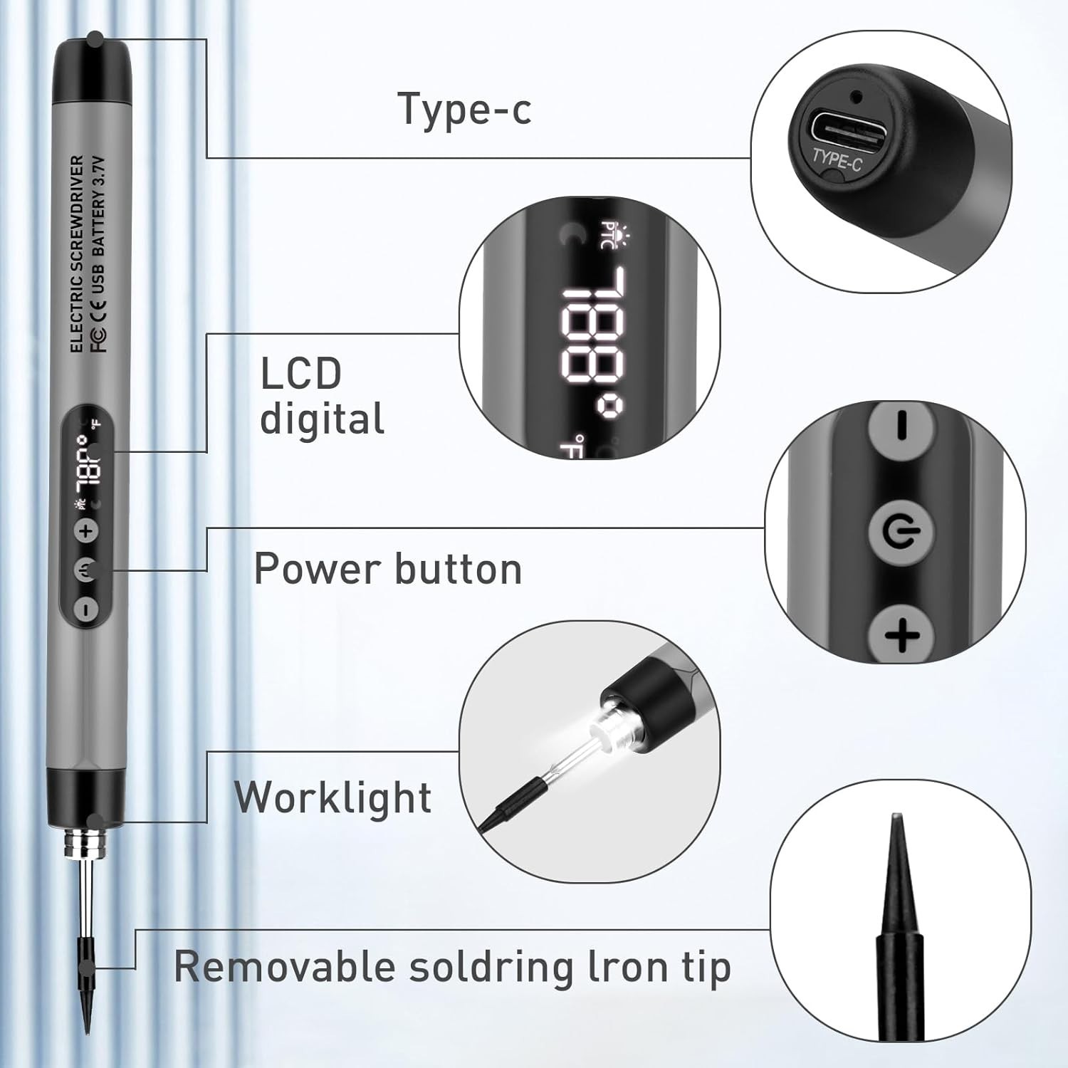 Mini Cordless Soldering Iron Kit USB Rechargeable Cordless LCD Adjustable Temp
