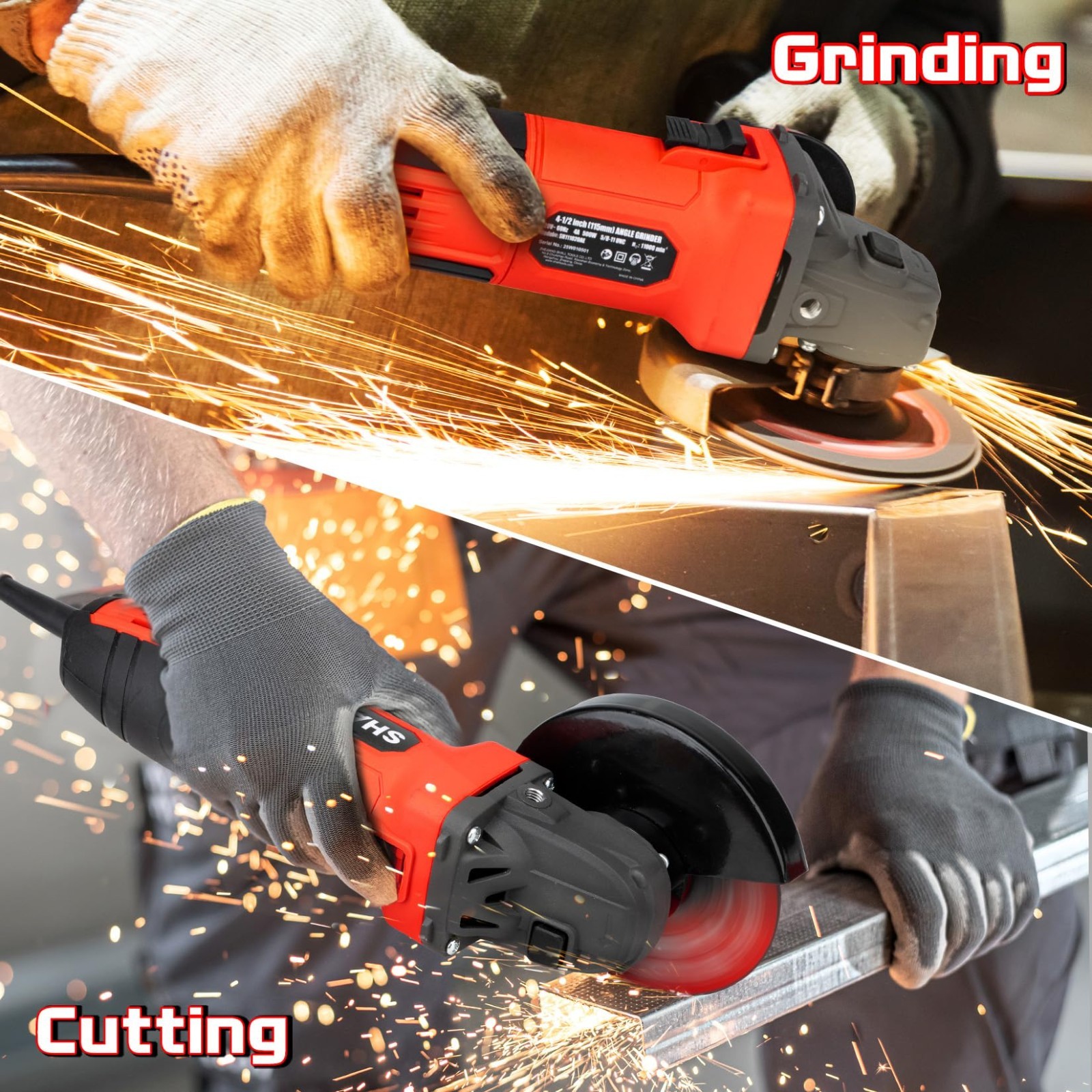 4.5&Prime; Angle Grinder 11000 RPM, 4Amp, 2 Guards, 3 Cutting Discs, Non-Slip Handle