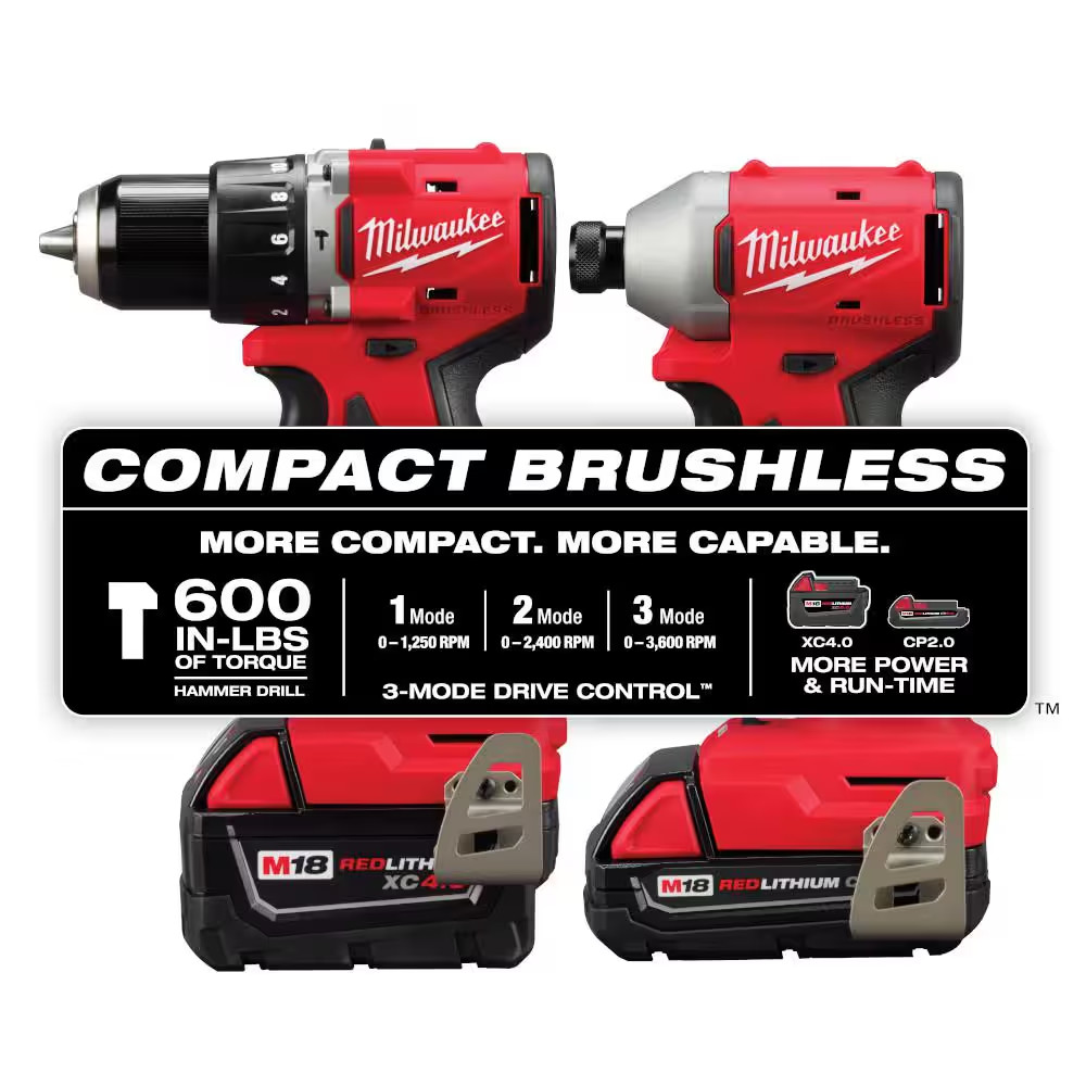 M18 18-Volt Lith-Ion Brushless Cordless Compact Hammer Drill/Impact Combo Kit (2