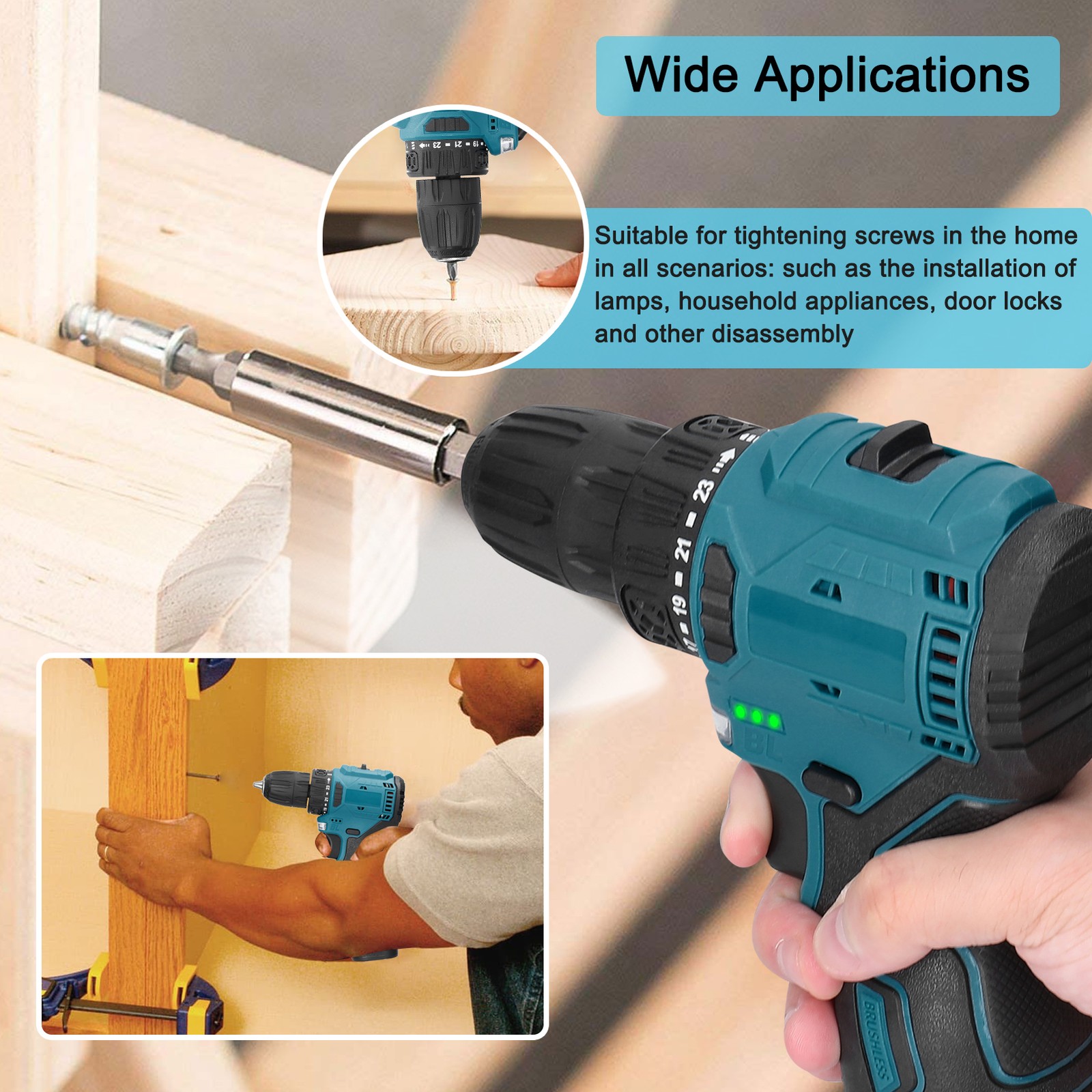 16.8V Cordless Drill Premium Brushless Motor Two Speed Control For Home Impr Hot