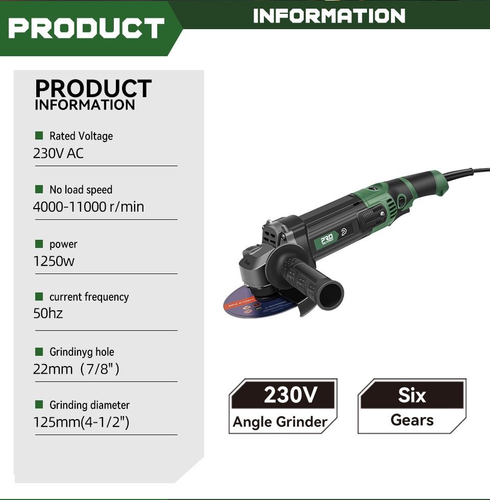 1250w Angle Grinder Variable Speed Angle Grinder 230v for Wood Working Household